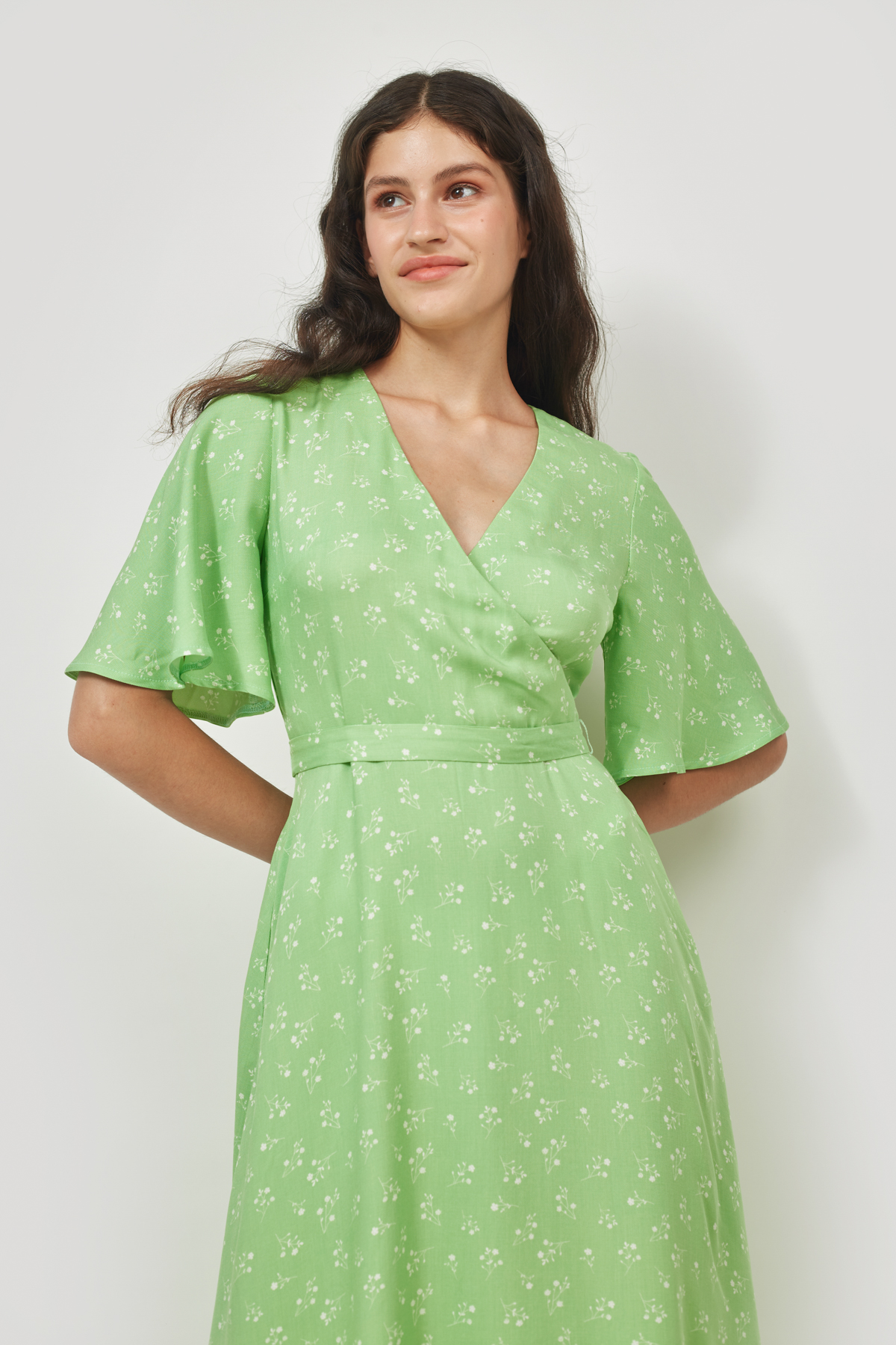 Midi dress in mint viscose with floral print, photo 3