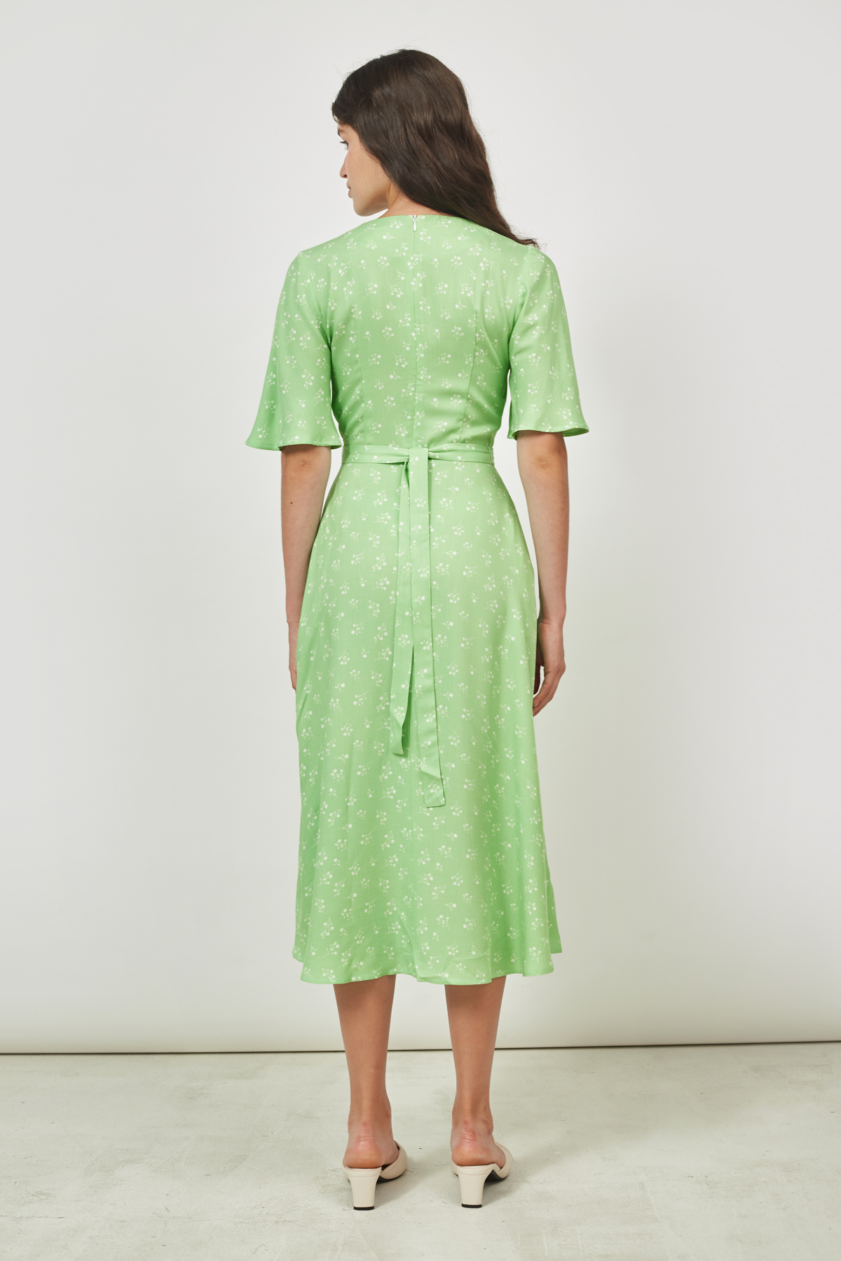 Midi dress in mint viscose with floral print, photo 5