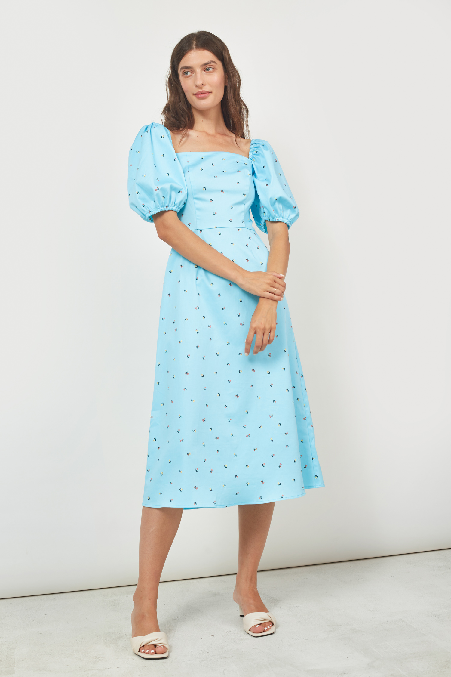 Blue midi dress in floral print , photo 2
