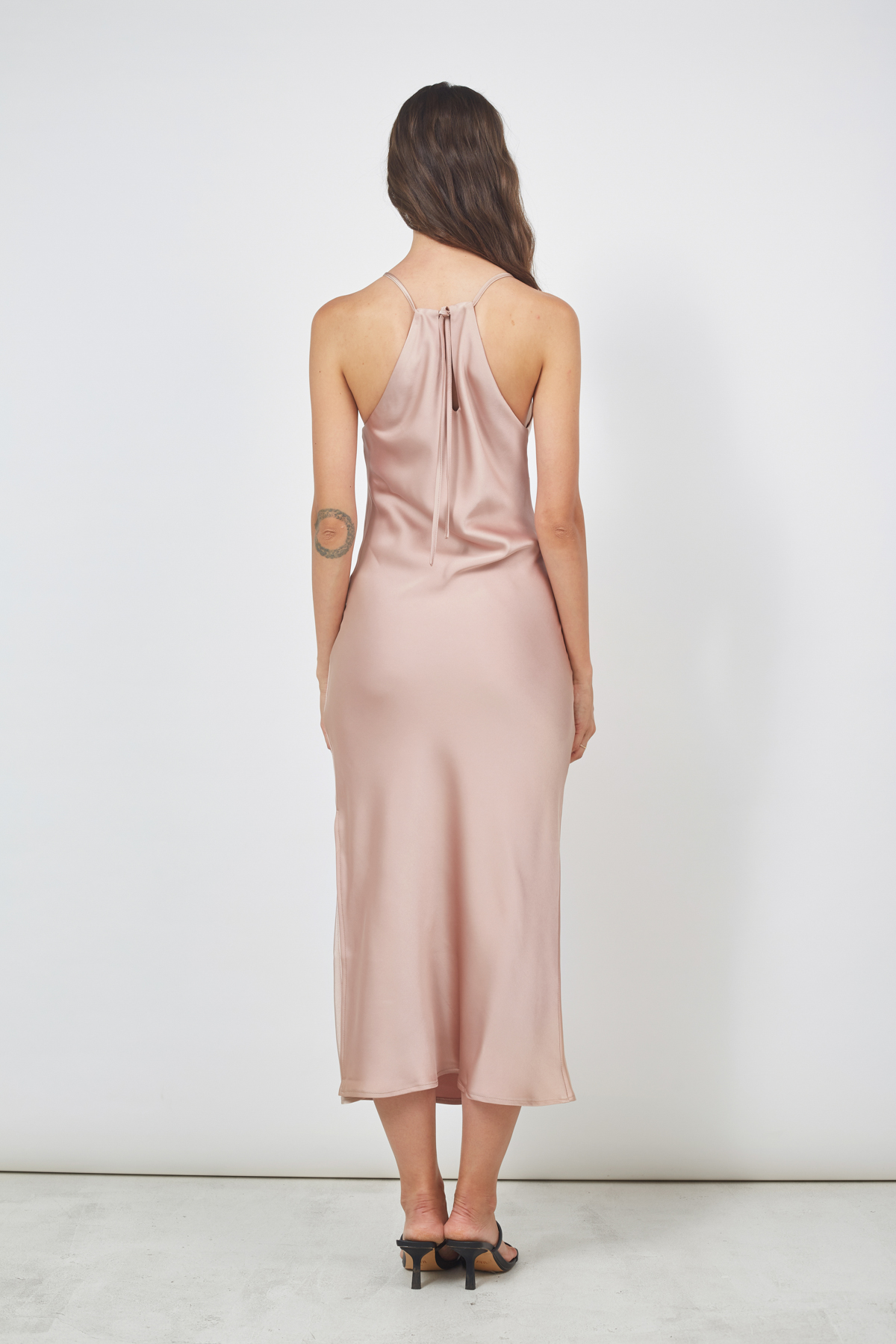 Платье-комбинация из плотного сатина пудрового цвета, фото 3