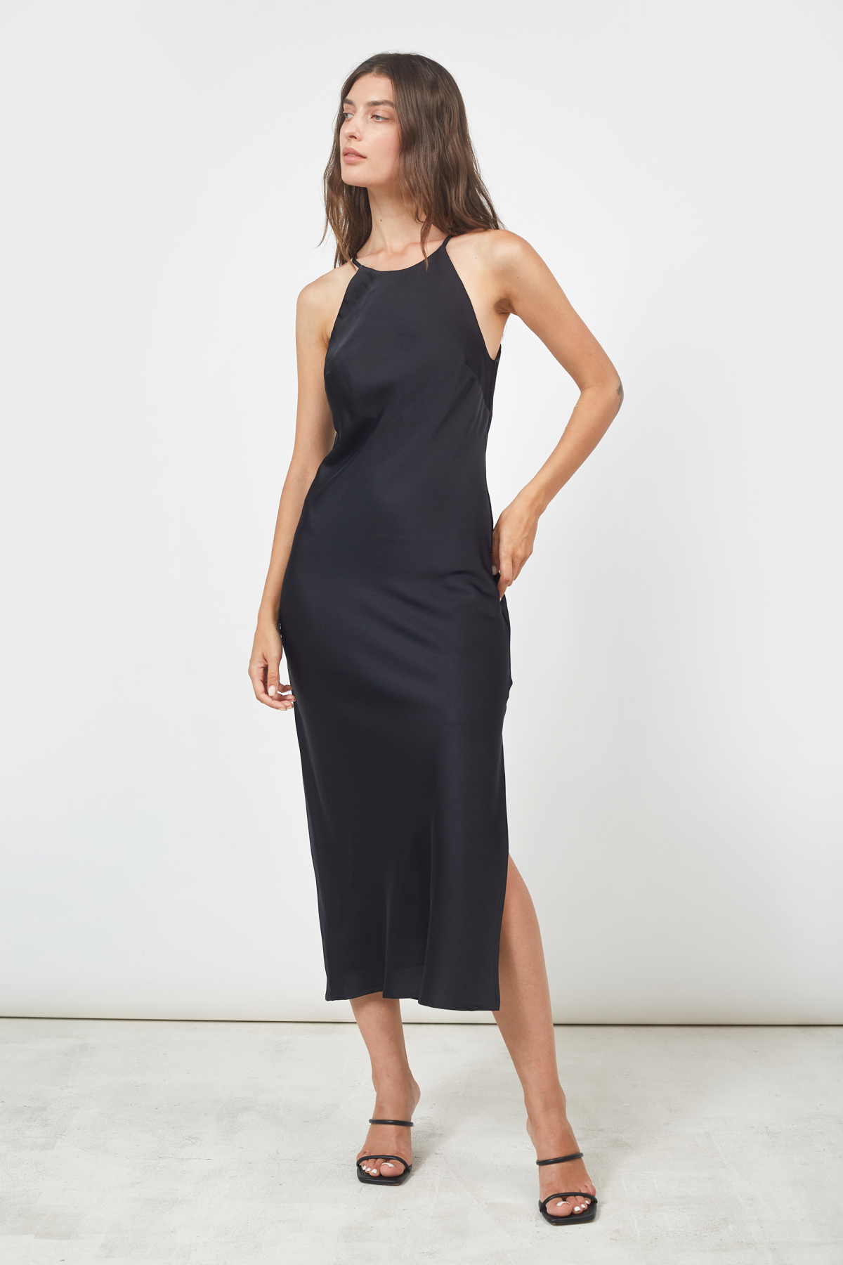 Сукня-комбінація зі щільного сатину чорного кольору, фото 1