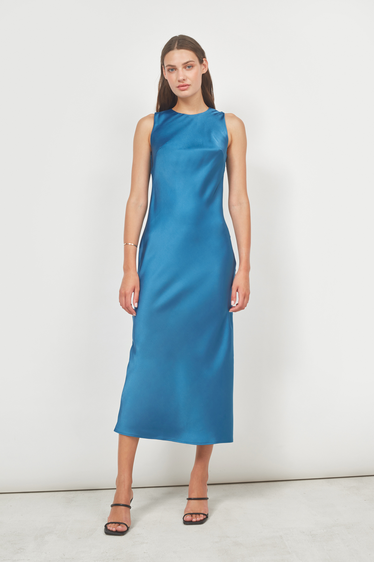 Сукня міді зі щільного сатину синього кольору, фото 1