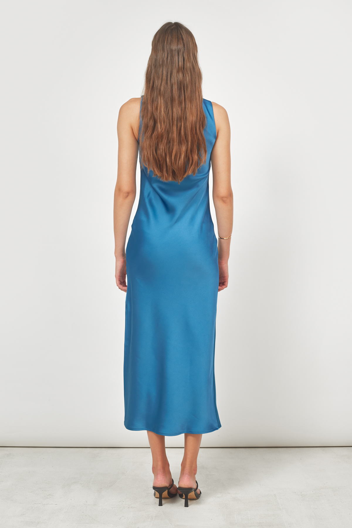 Сукня міді зі щільного сатину синього кольору, фото 5
