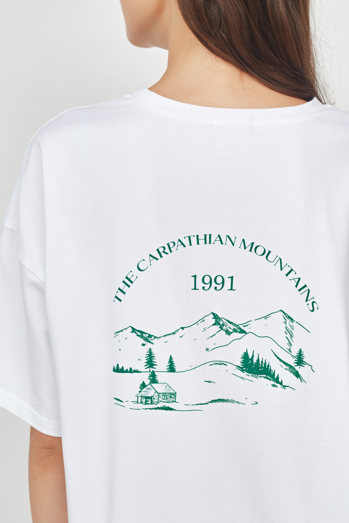 Біла бавовняна футболка "Гори Карпат", фото 4