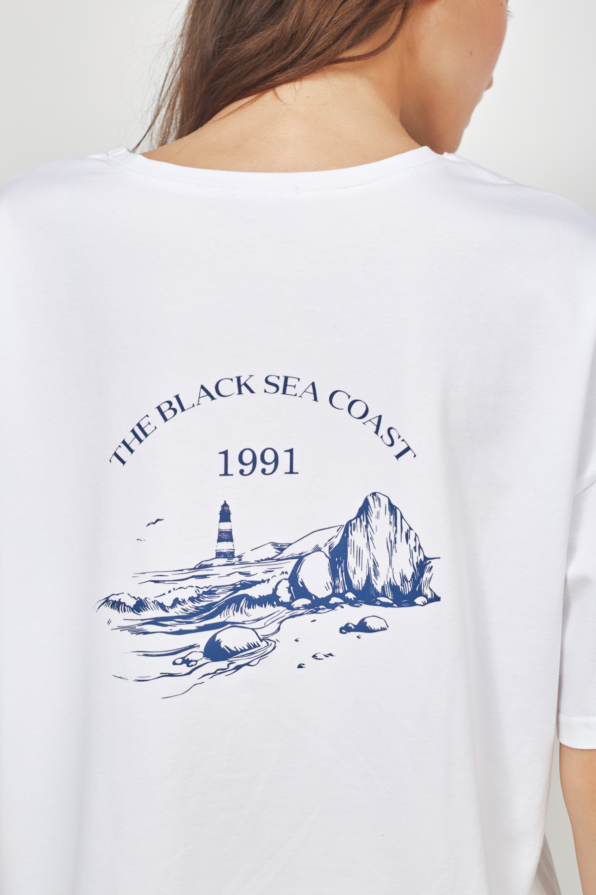 Біла бавовняна футболка "Узбережжя Чорного моря", фото 4