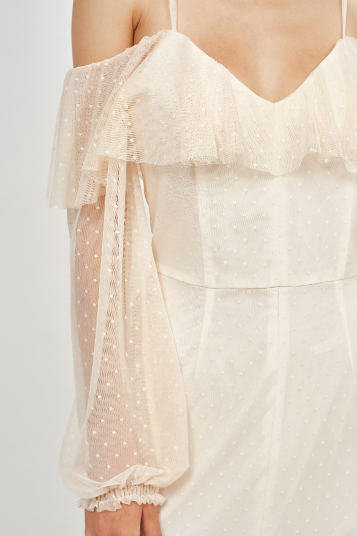 Платье миди из сетки кремового цвета, фото 3