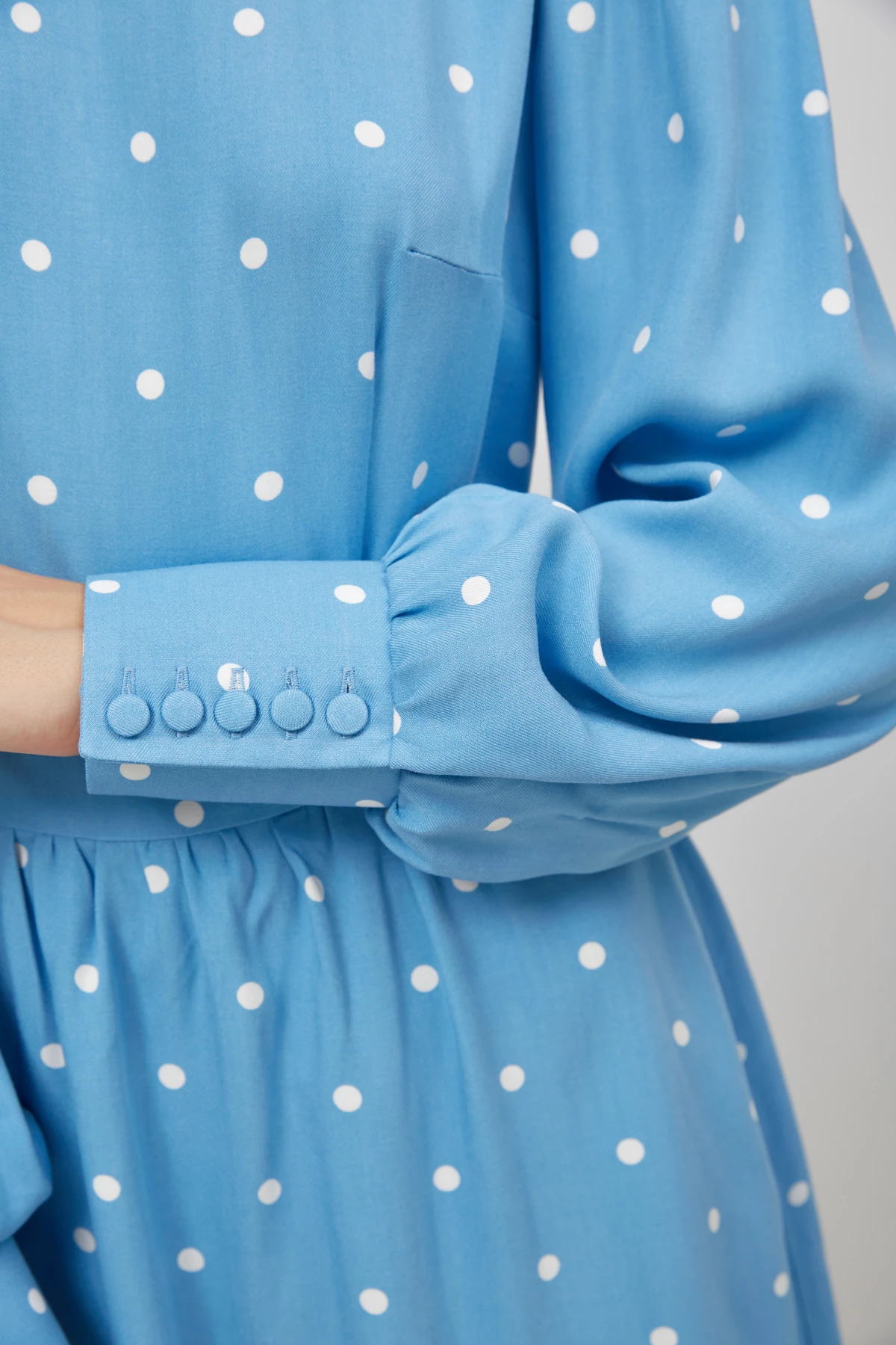 Blue viscose dress with white polka dots , photo 3