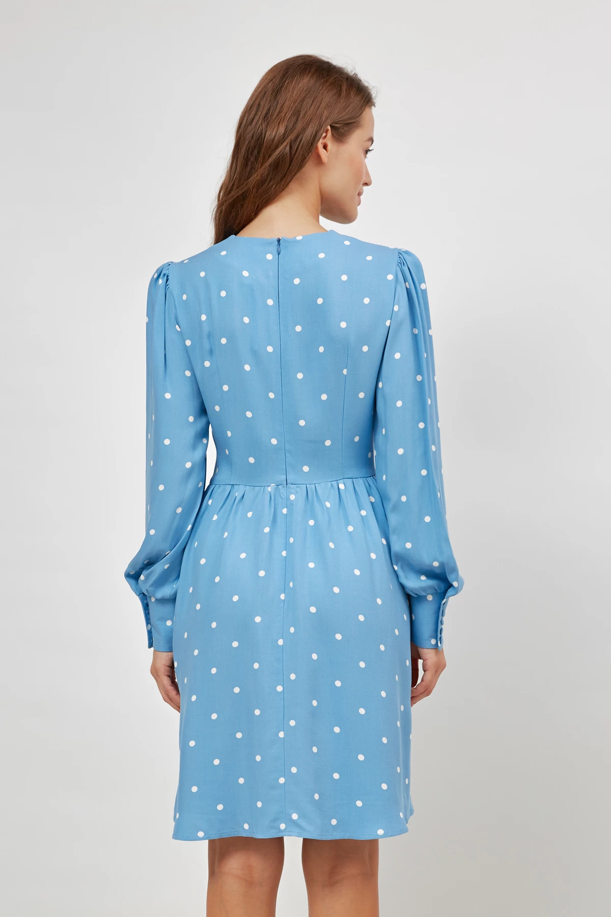 Blue viscose dress with white polka dots , photo 4