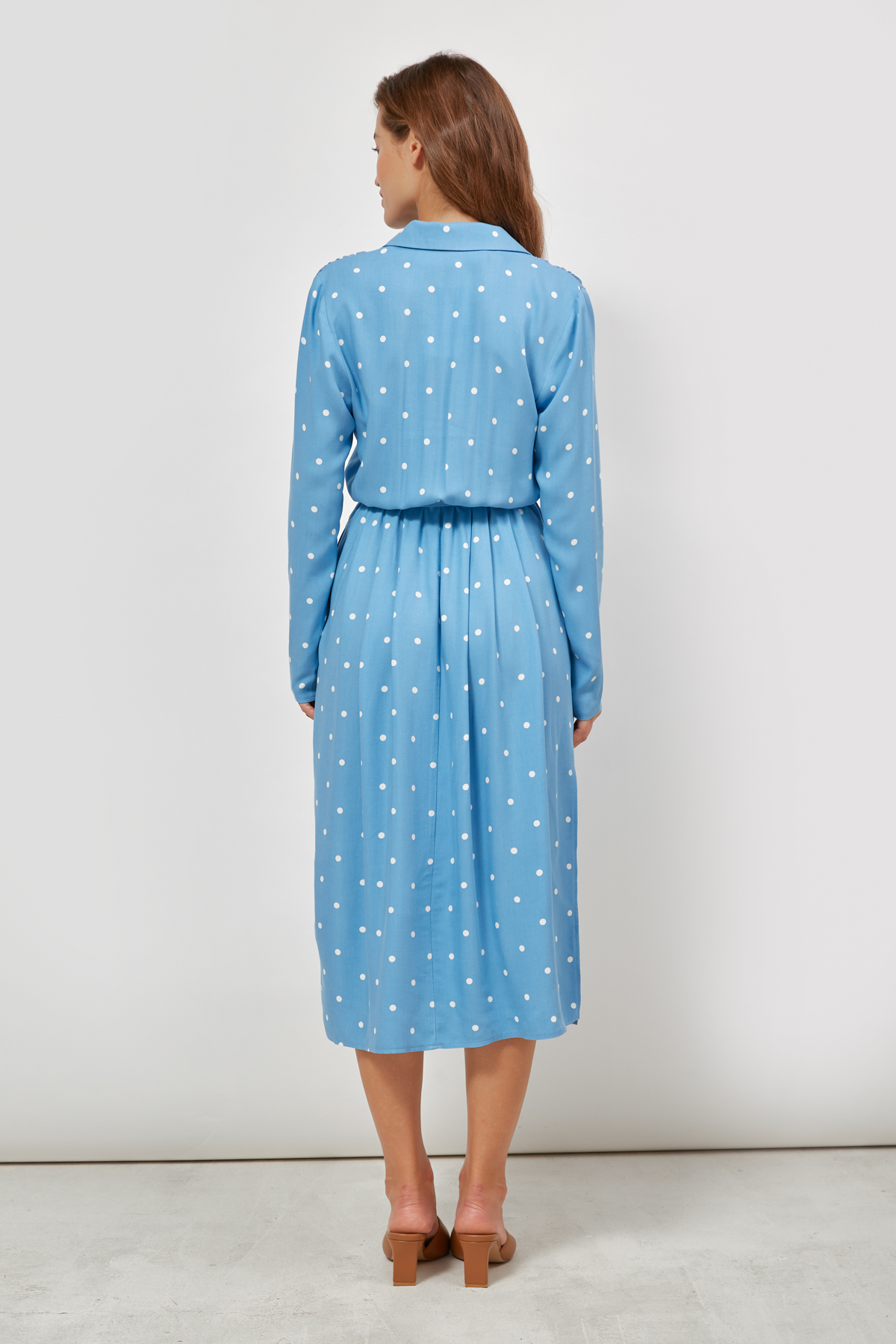 Blue viscose midi dress with white polka dots, photo 4