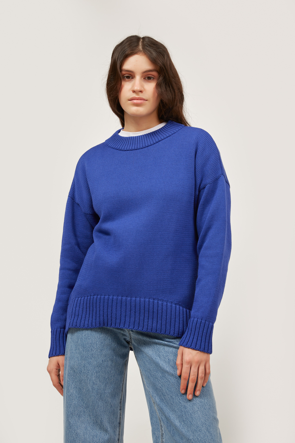 Хлопковый свитер цвета ультрамарин, фото 1