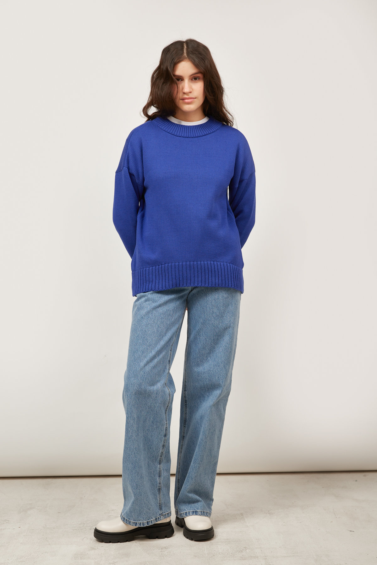 Хлопковый свитер цвета ультрамарин, фото 2