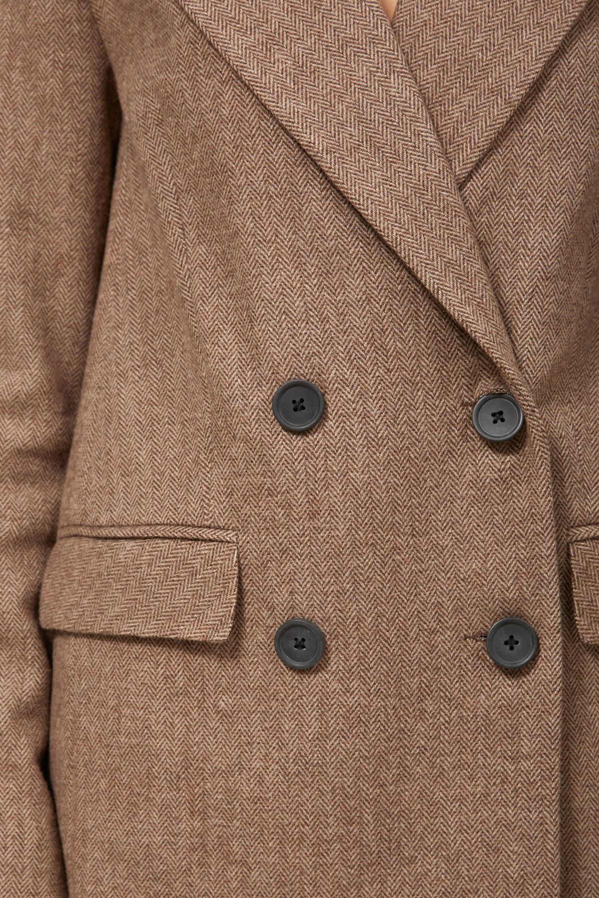 Double-breasted jacket with wool in brown herringbone print, photo 5