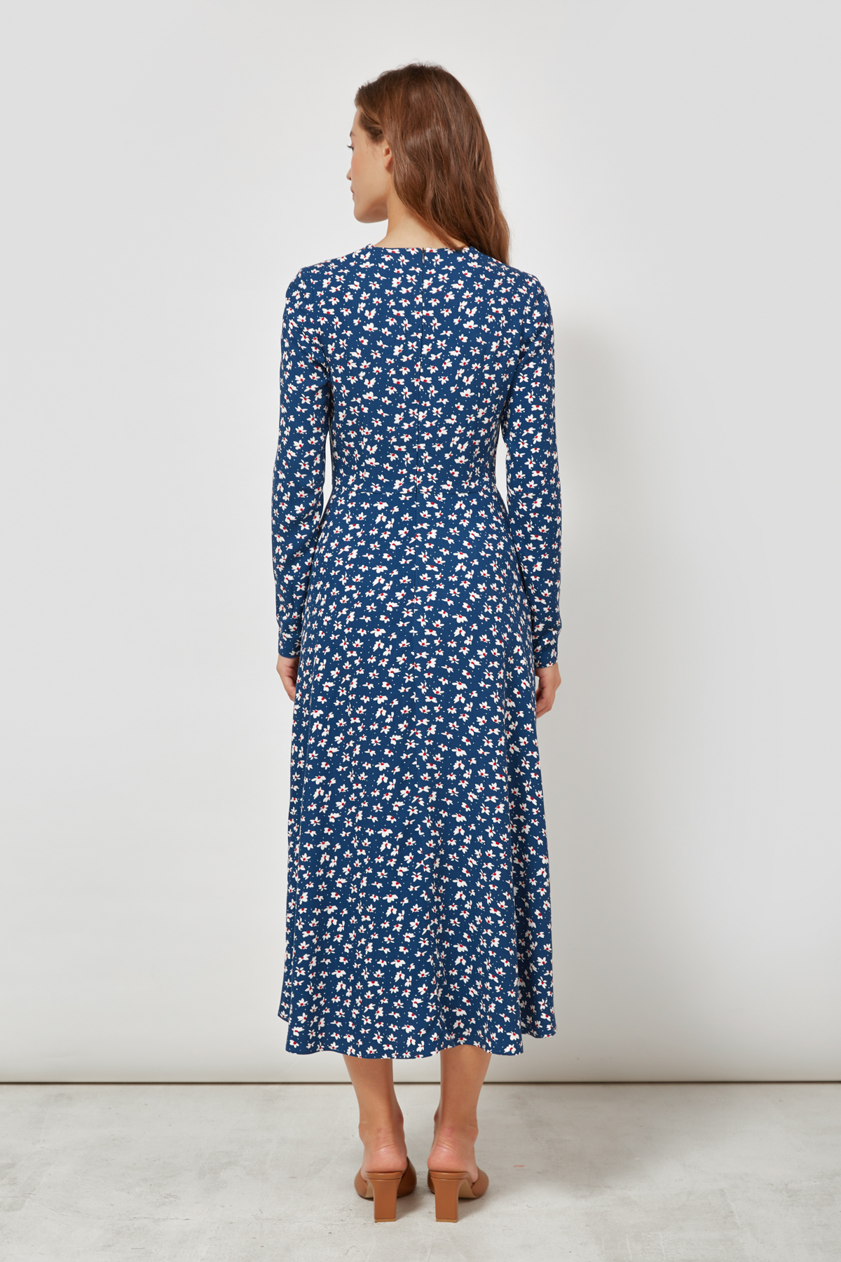 Сукня міді з віскози темно-синя з принтом, фото 4