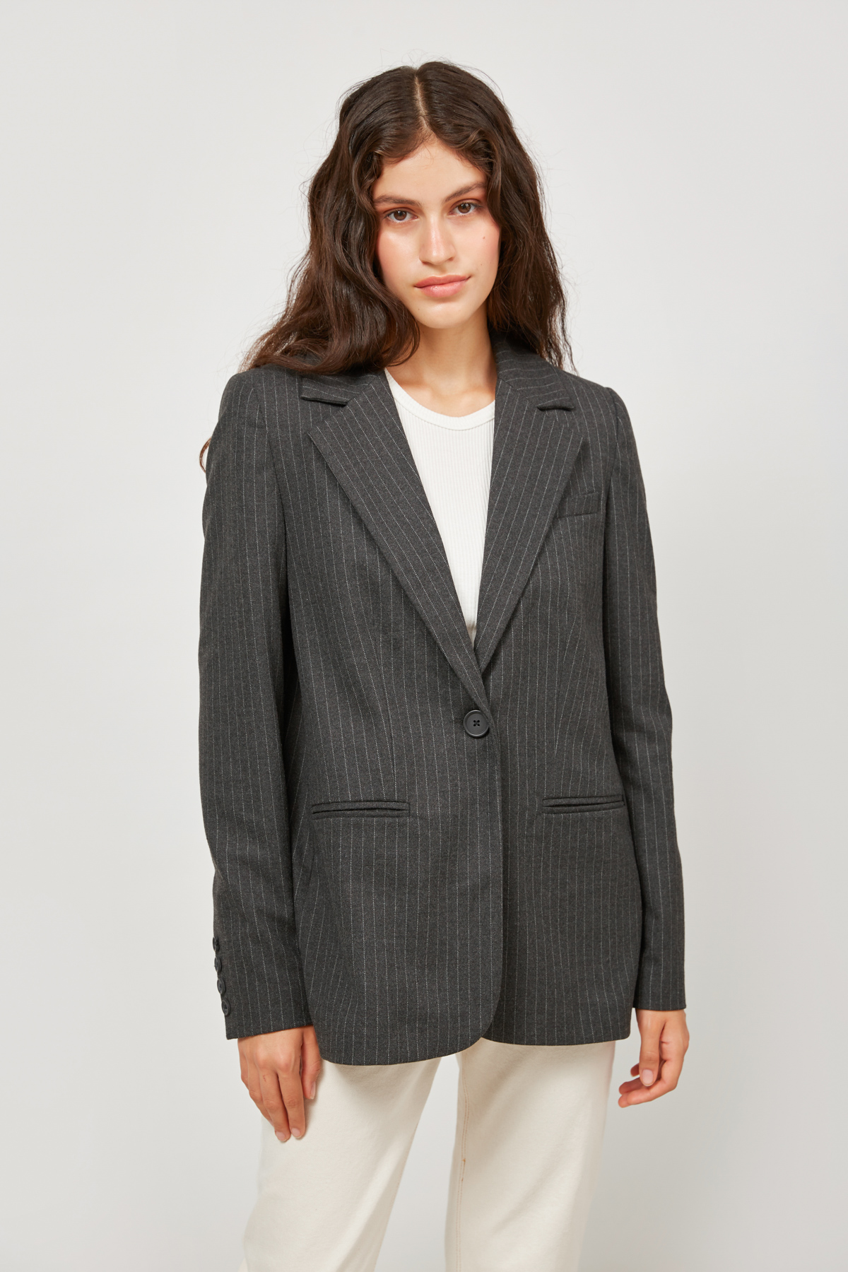 Grey straight cut striped jacket, photo 1