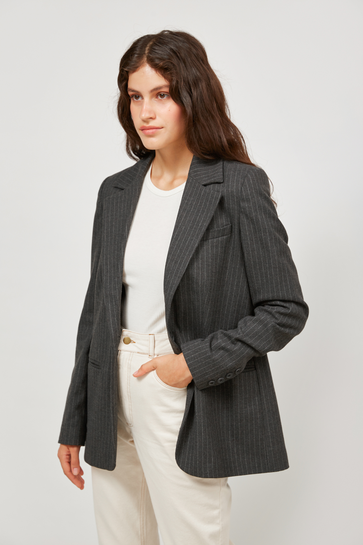 Grey straight cut striped jacket, photo 2