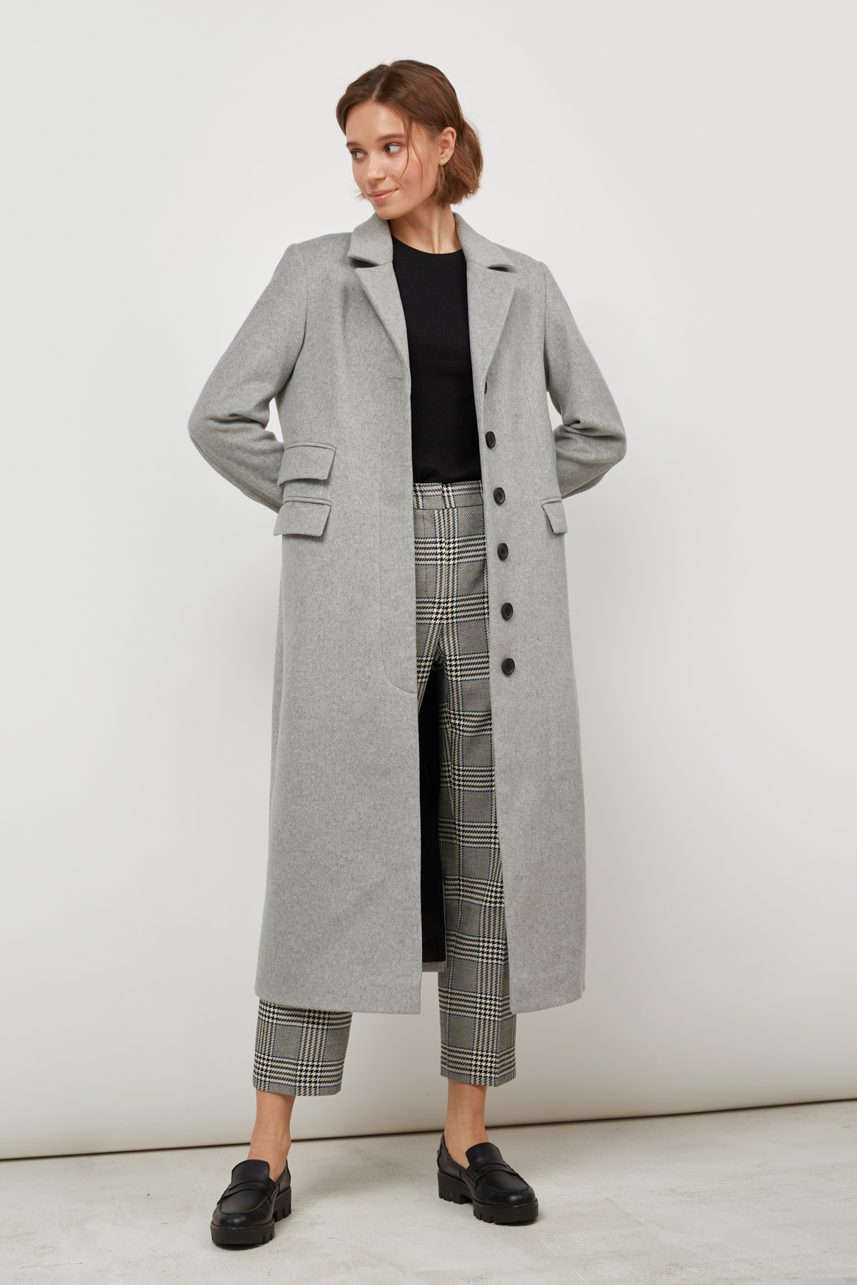 Gray long wool coat, photo 1