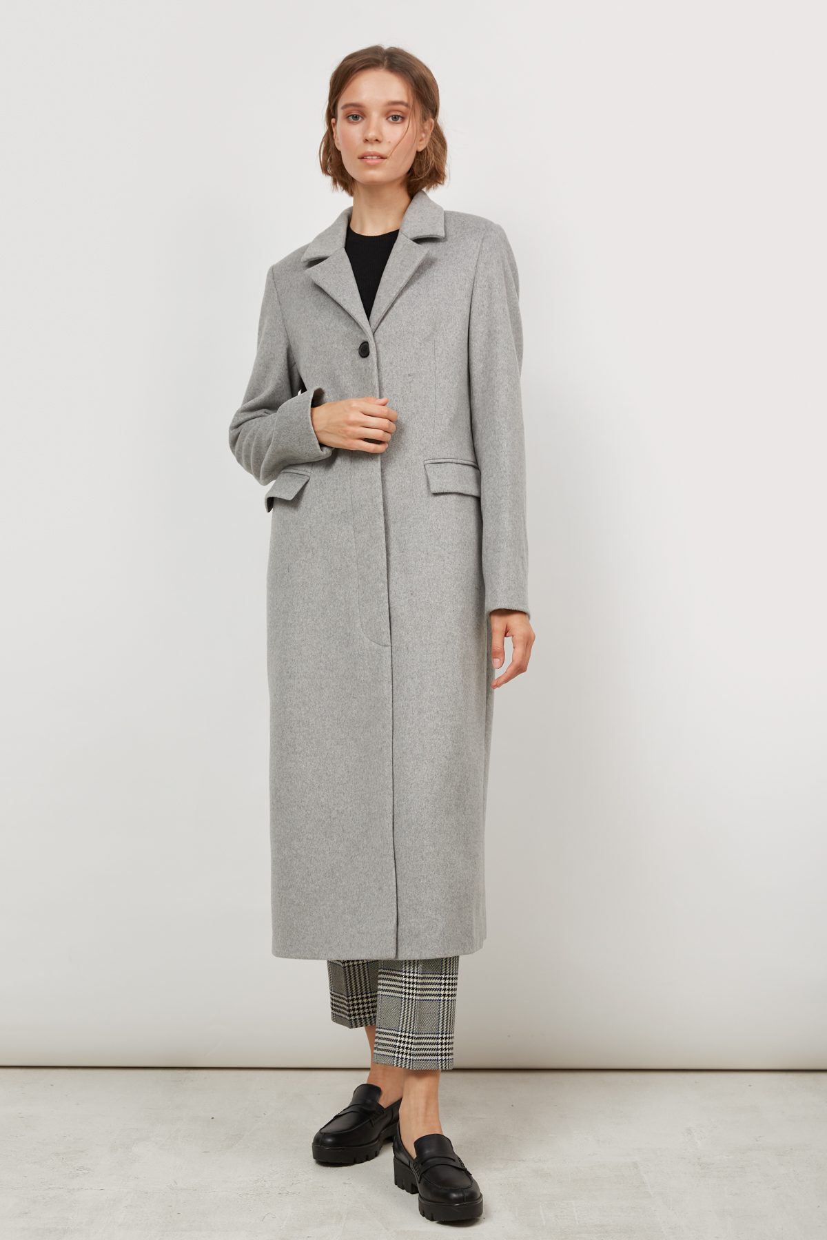 Довге пальто світло-сірого кольору з вовною, фото 4