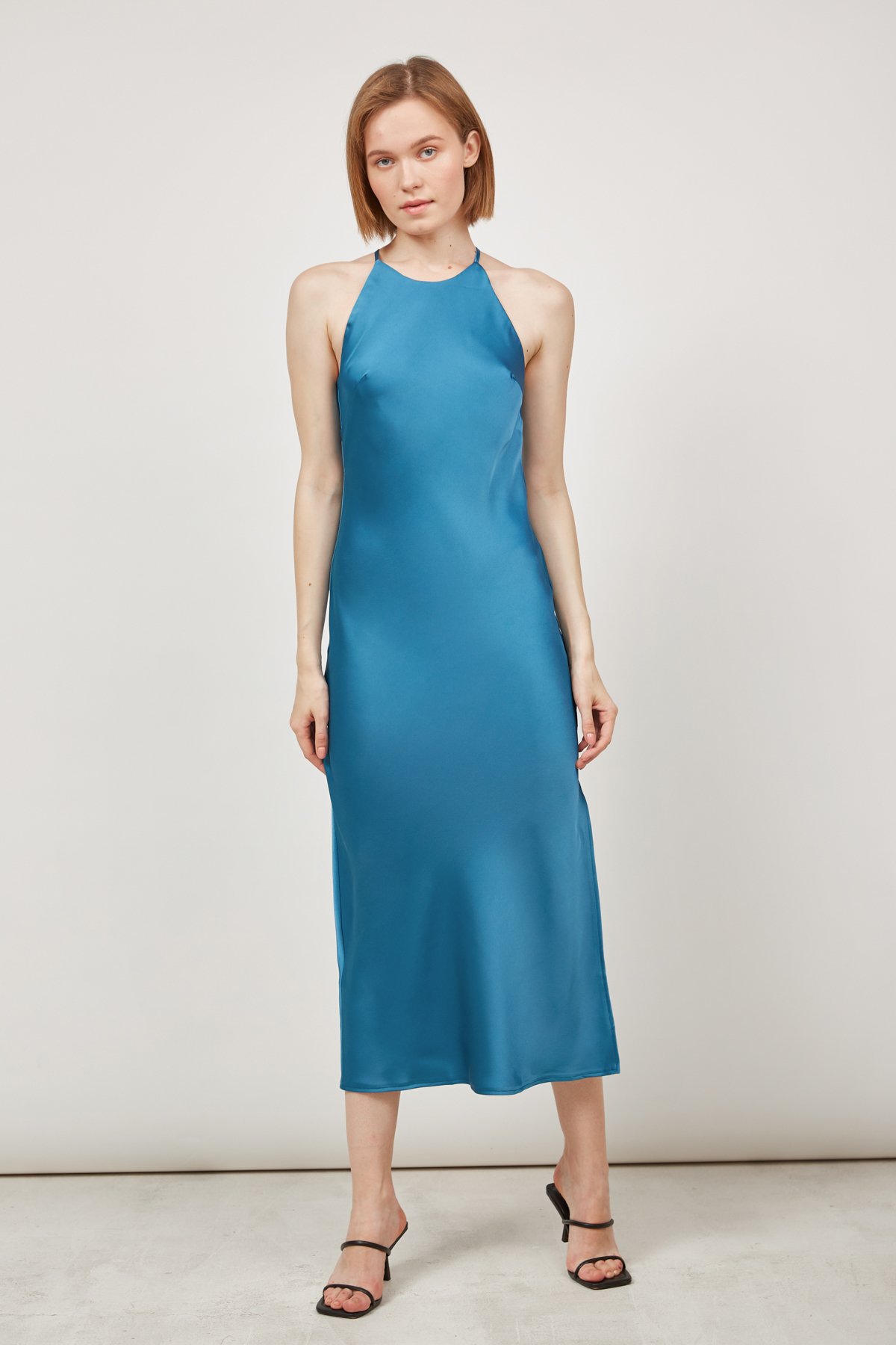 Сукня-комбінація зі щільного сатину синього кольору, фото 2