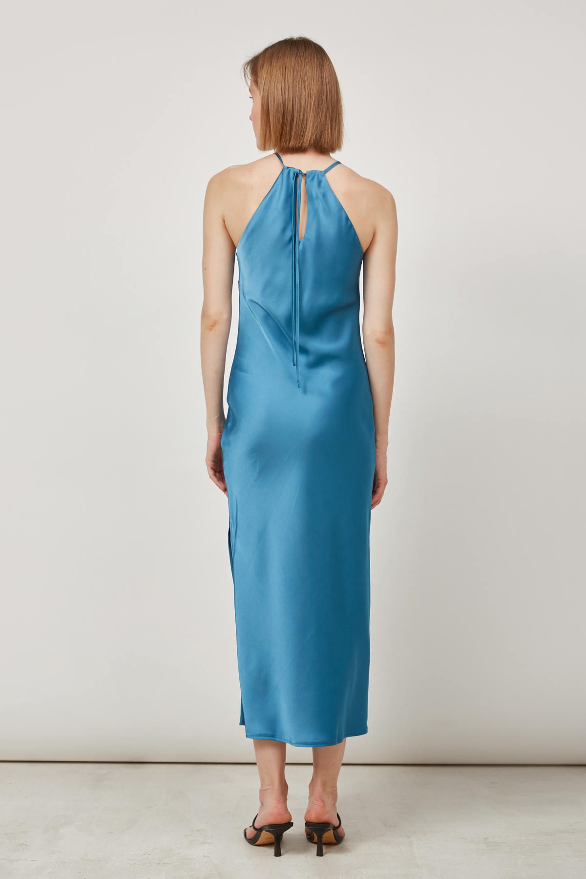 Сукня-комбінація зі щільного сатину синього кольору, фото 4