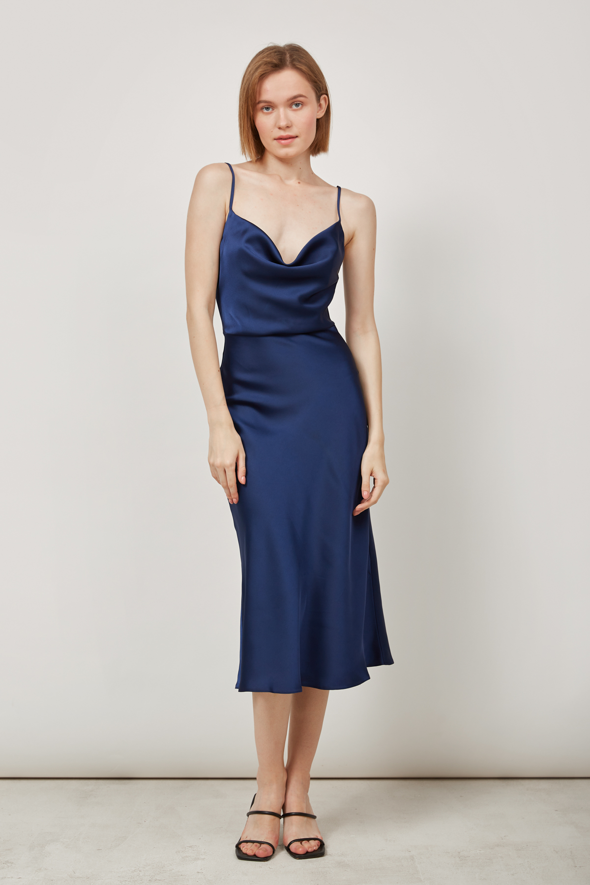 Dark blue satin slip dress , photo 1