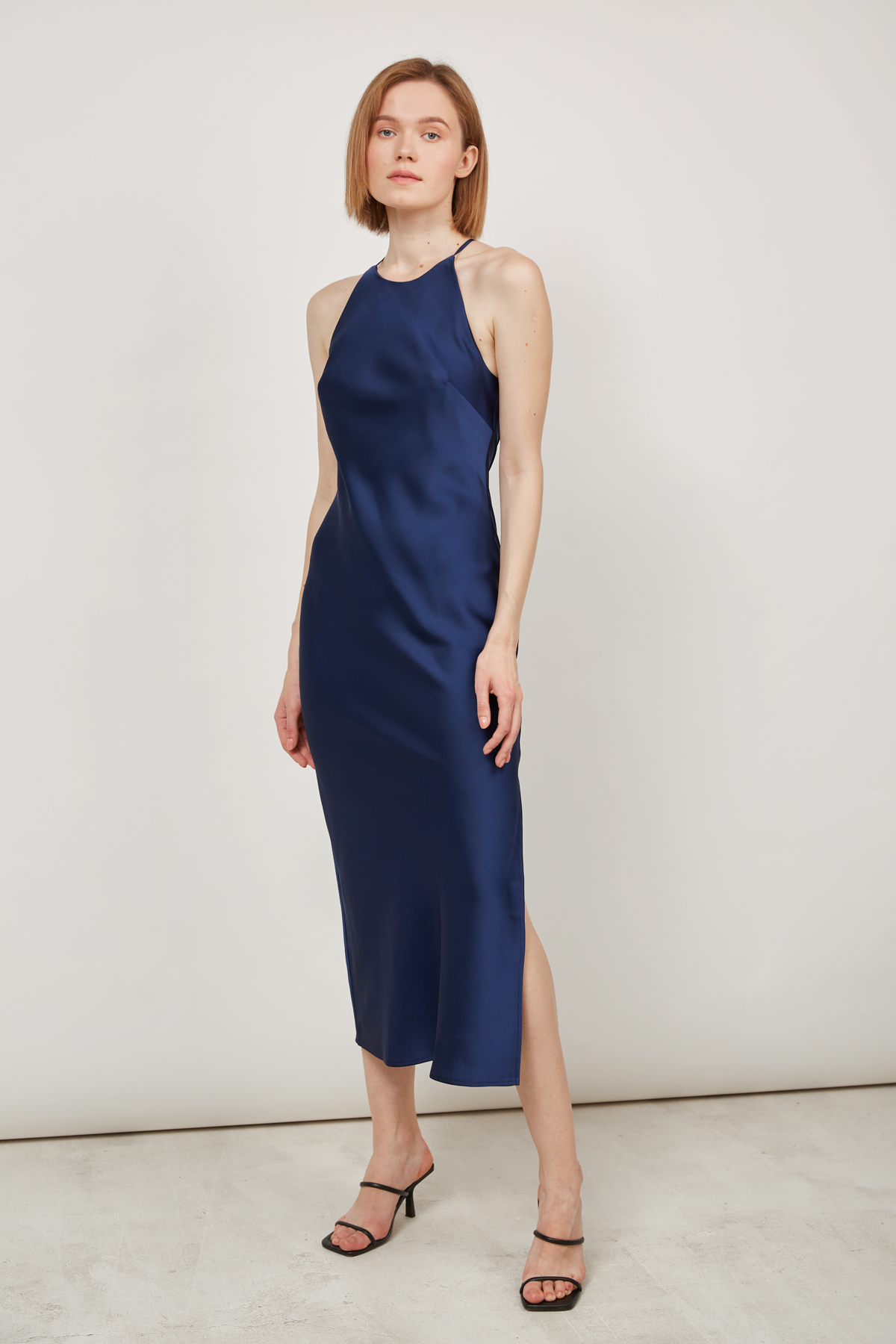 Сукня-комбінація зі щільного сатину темно-синього кольору, фото 1