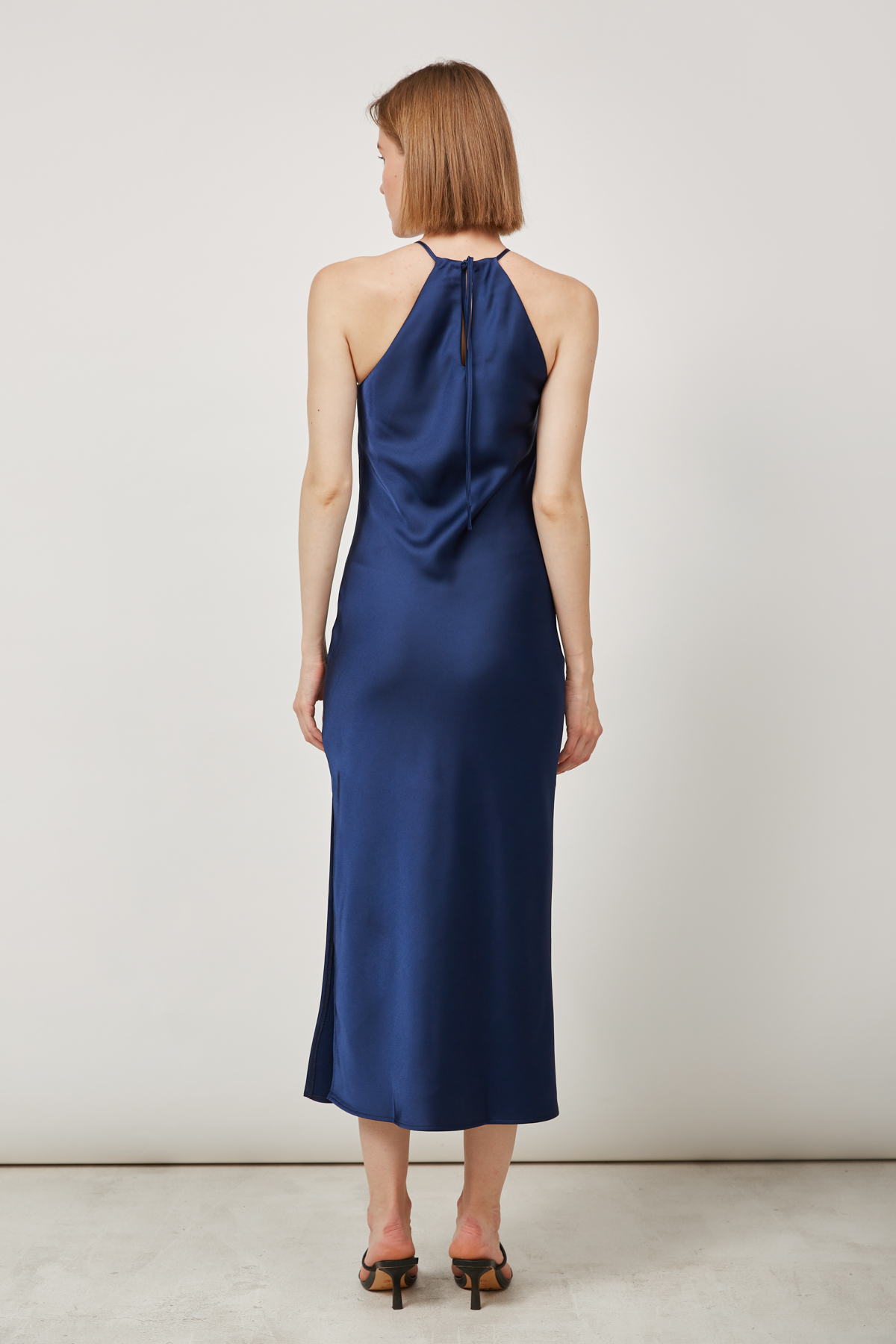 Сукня-комбінація зі щільного сатину темно-синього кольору, фото 4
