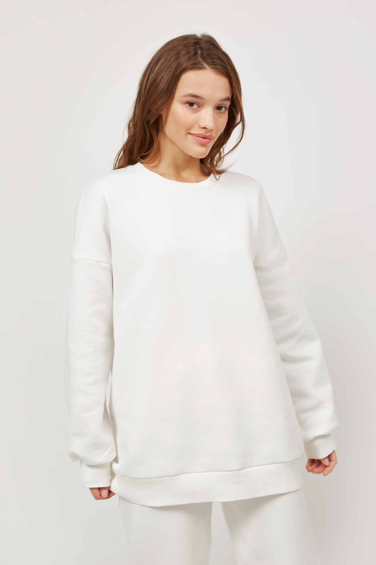 White jersey sweatshirt with fleece, photo 4
