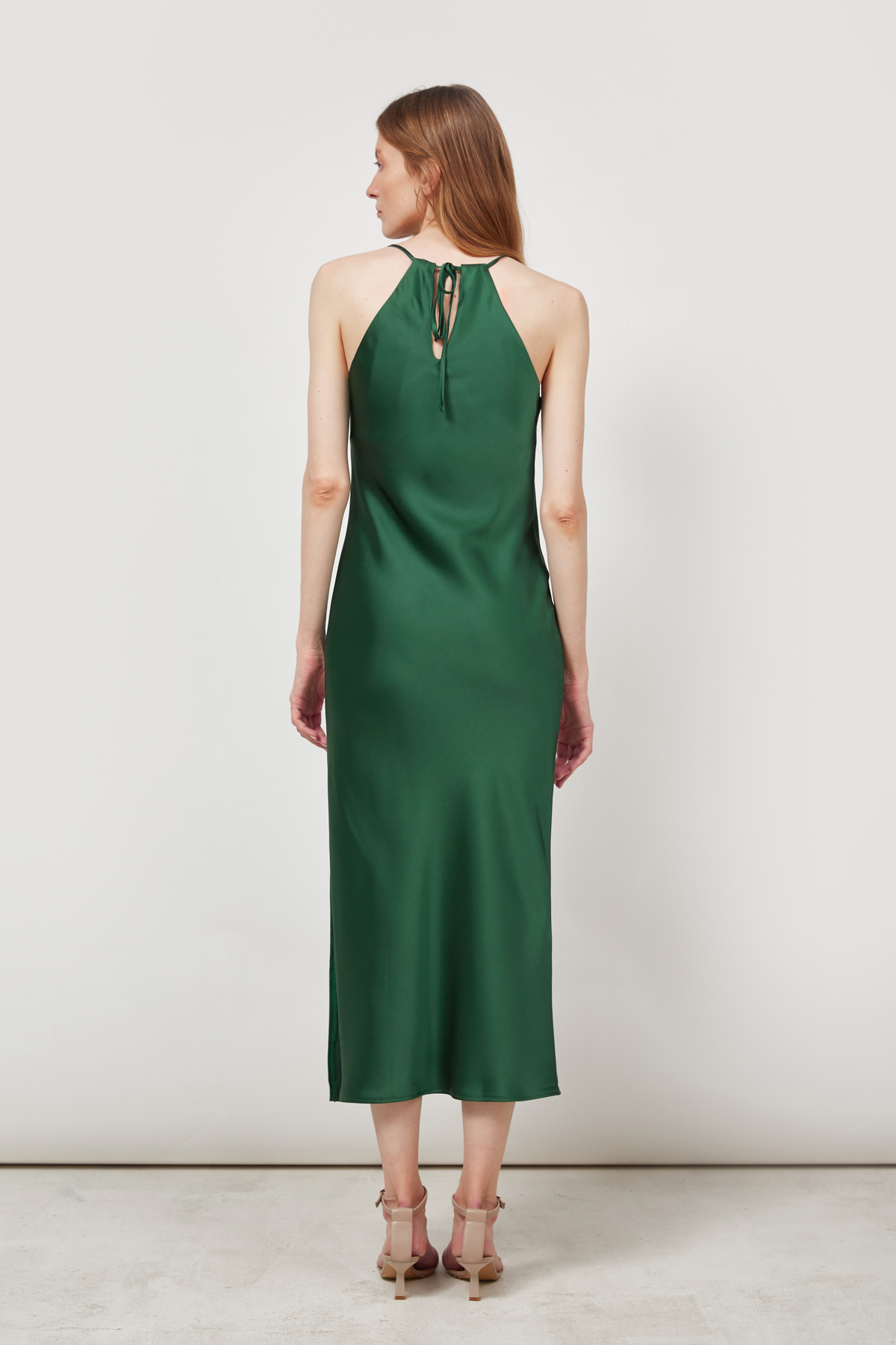 Emerald green satin slip dress, photo 2