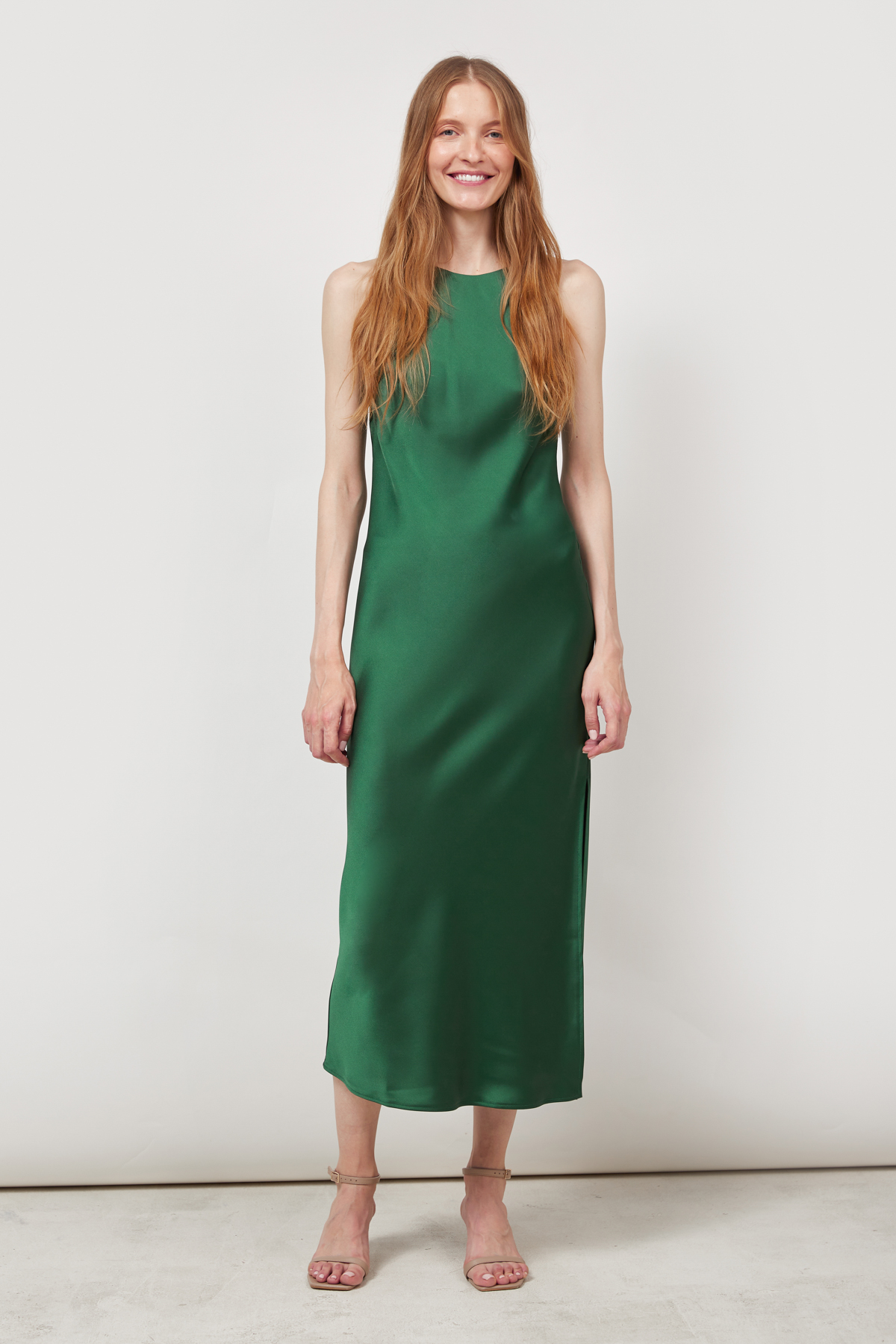 Сукня-комбінація зі щільного сатину смарагдового кольору, фото 3