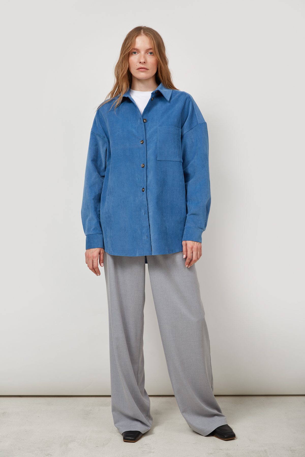 Куртка-сорочка вільного крою з синього вельвету, фото 1