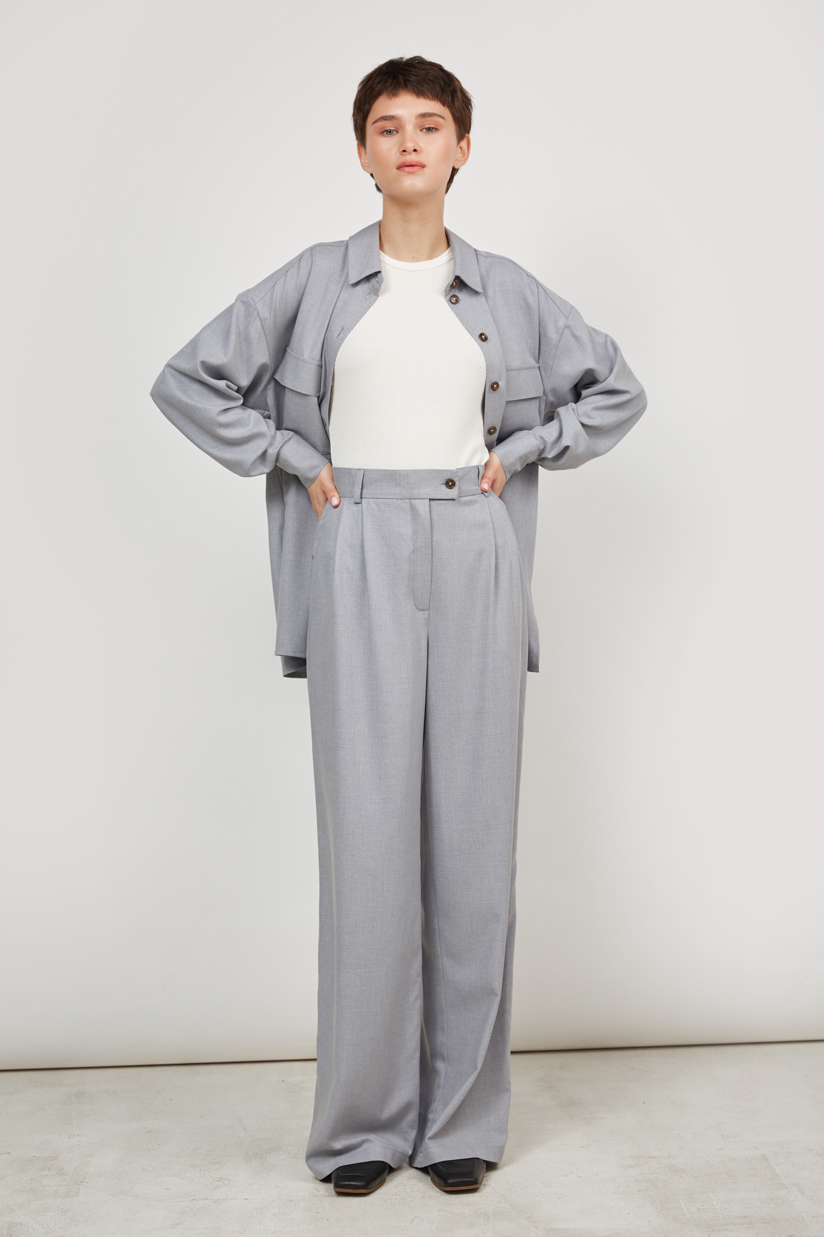 Wide-leg trousers with gray-blue viscose, photo 3