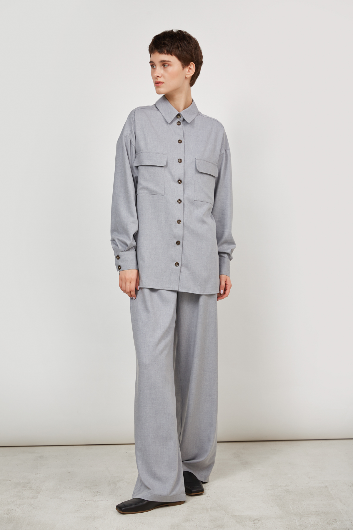 Loose fit shirt with viscose blue-gray, photo 1