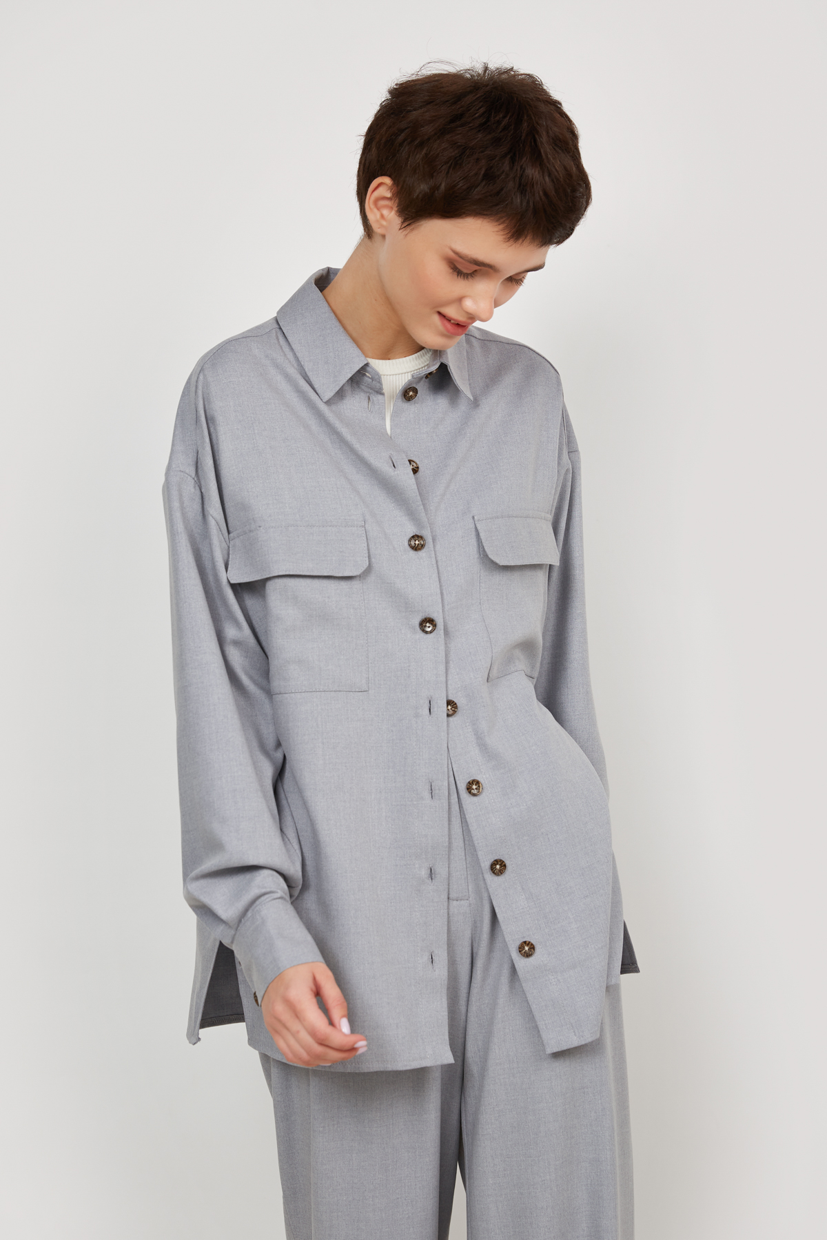 Loose fit shirt with viscose blue-gray, photo 2