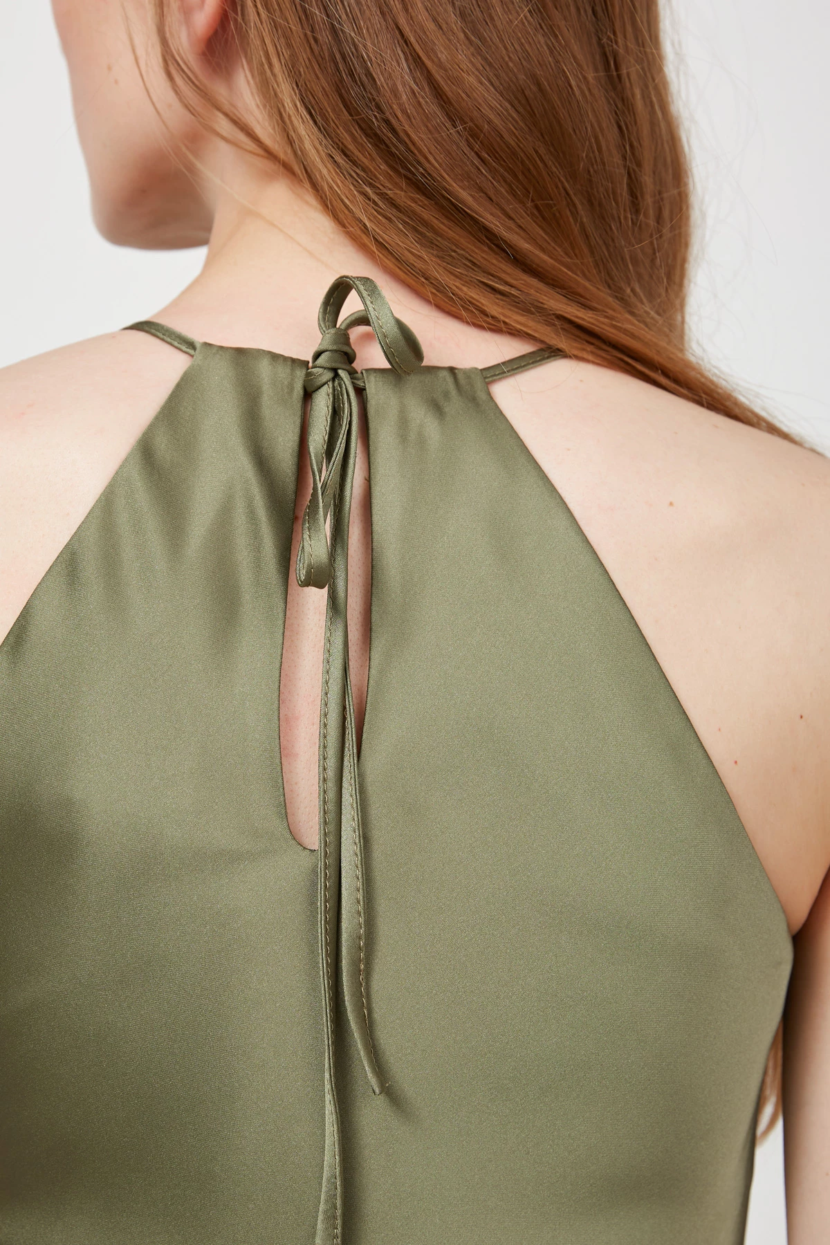 Сукня-комбінація зі щільного сатину кольору хакі, фото 3