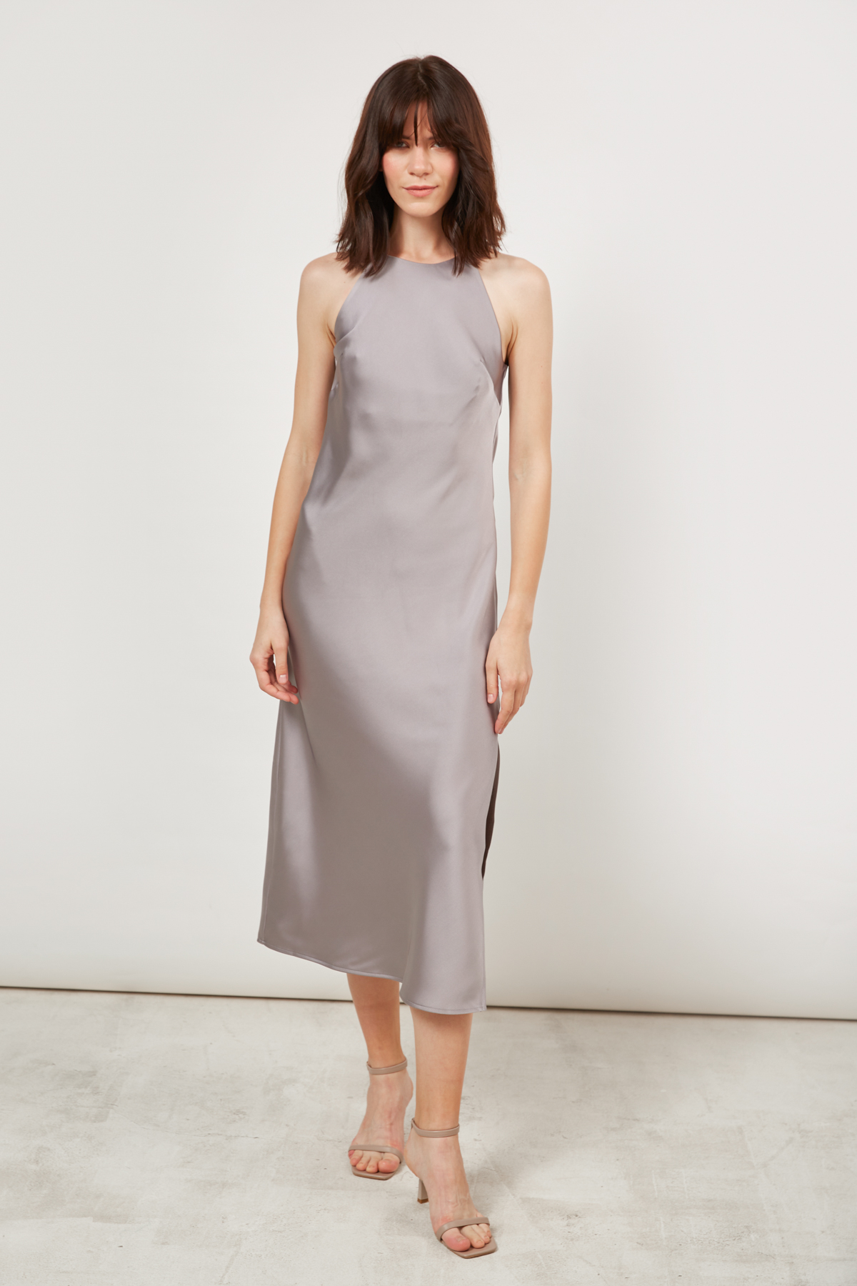 Сукня-комбінація зі щільного сатину сірого кольору, фото 1