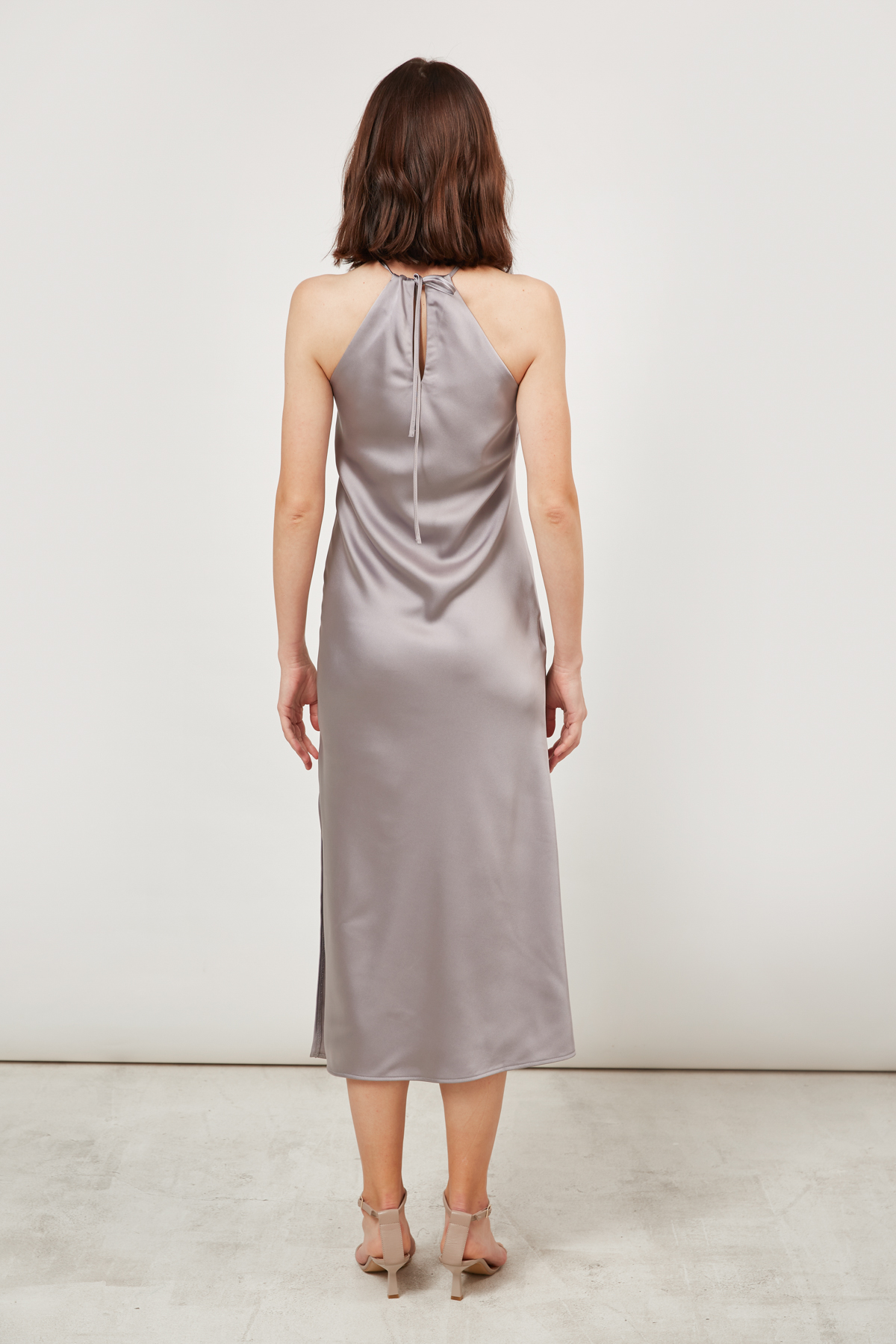 Сукня-комбінація зі щільного сатину сірого кольору, фото 4