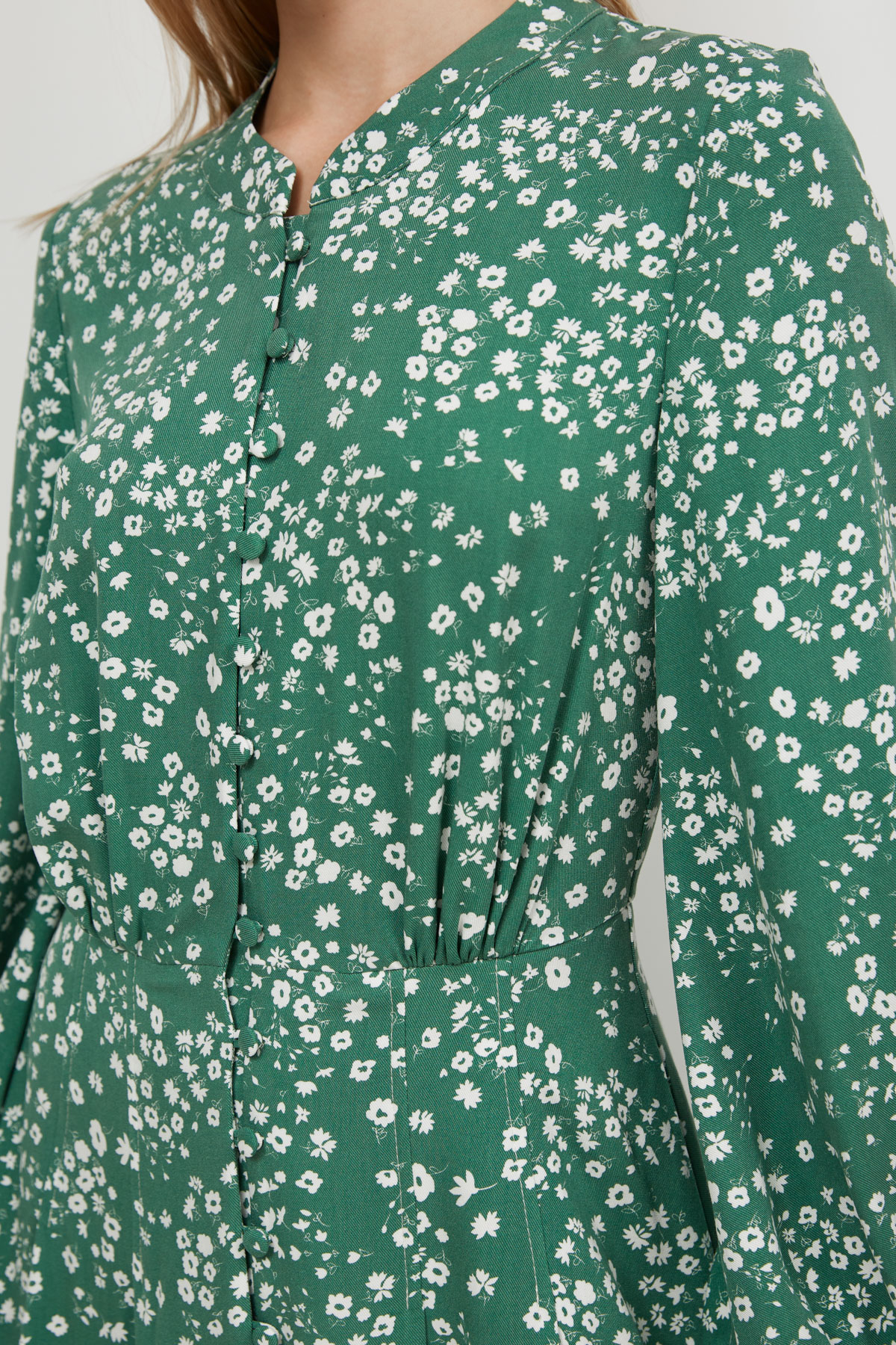 Midi dress with viscose green in flowers print, photo 3