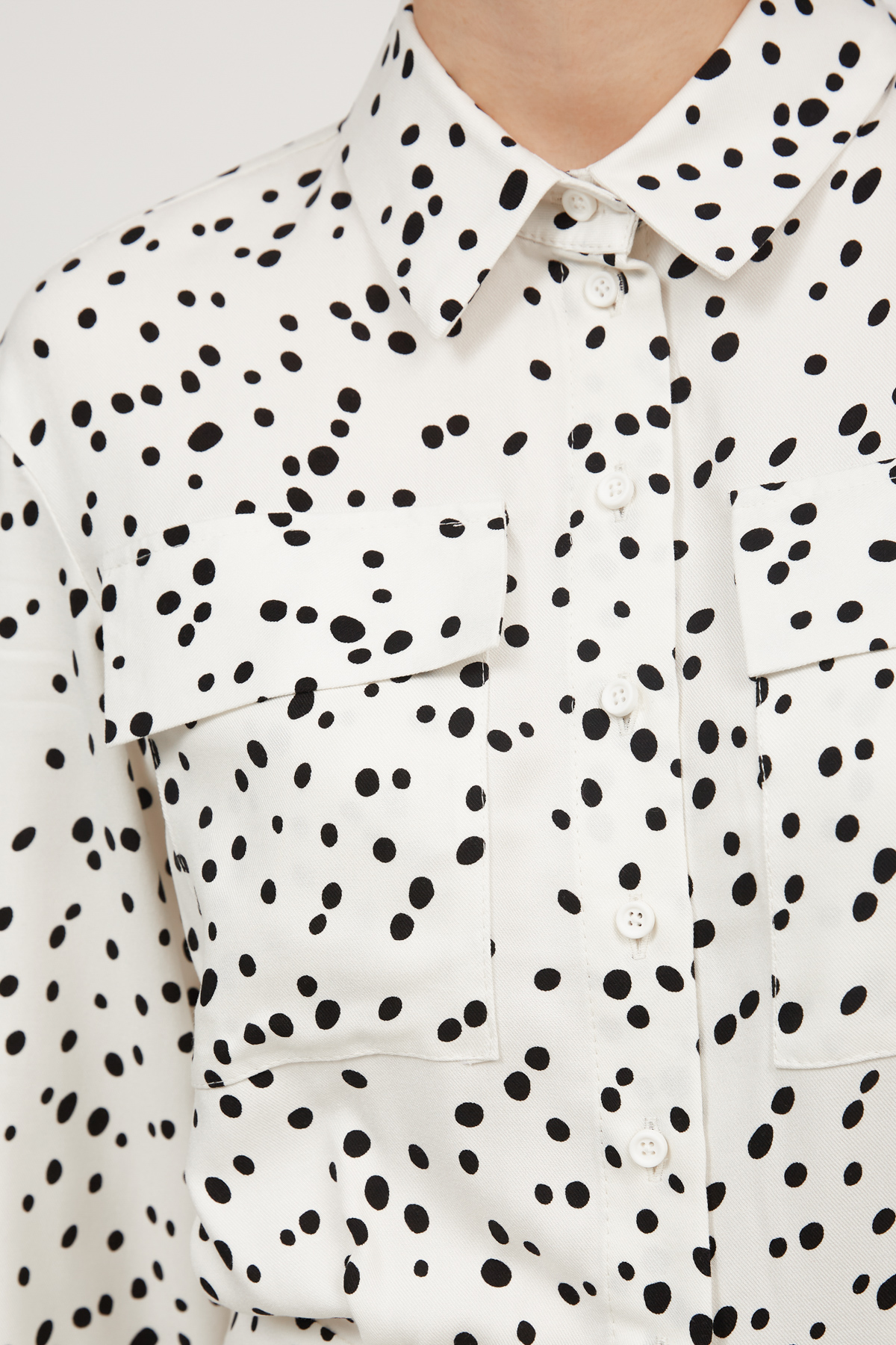 Viscose midi milky white dress  in black drops print, photo 4