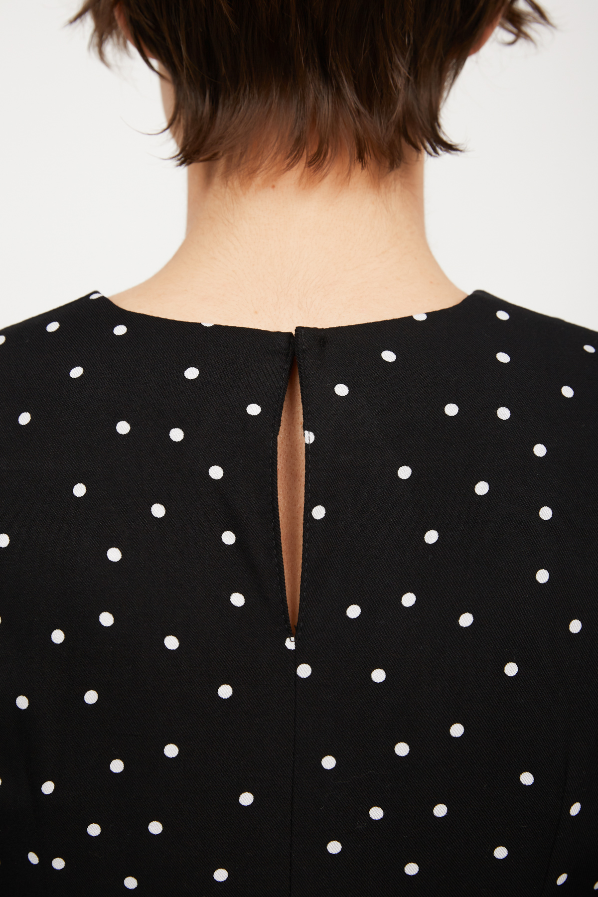 Black viscose midi dress in white polka dots print, photo 4
