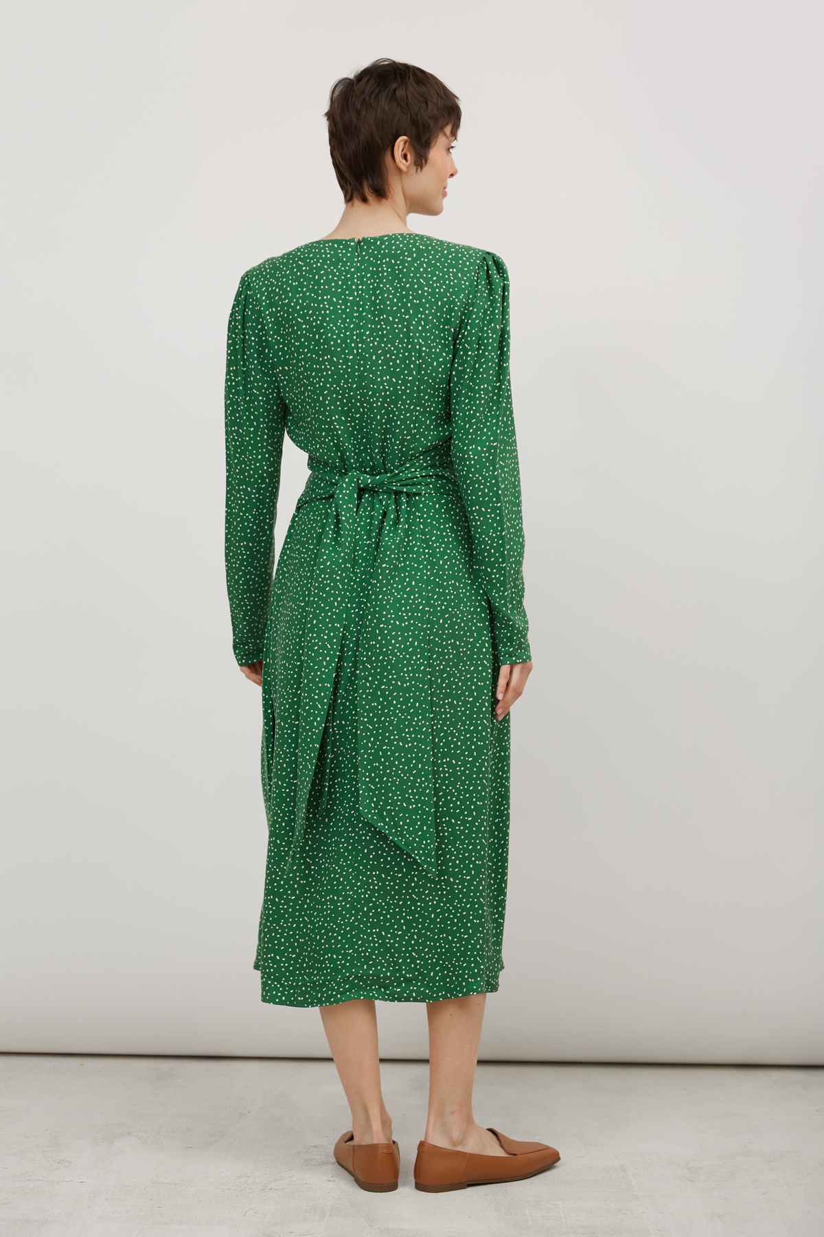 Green midi dress with viscose in white drops print, photo 5