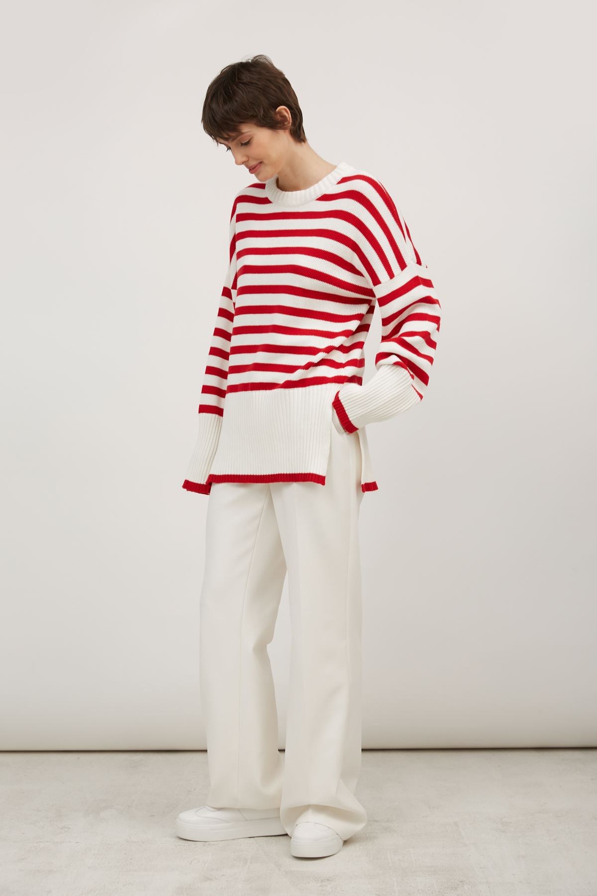 Sweater with milk cotton in red stripes, photo 2