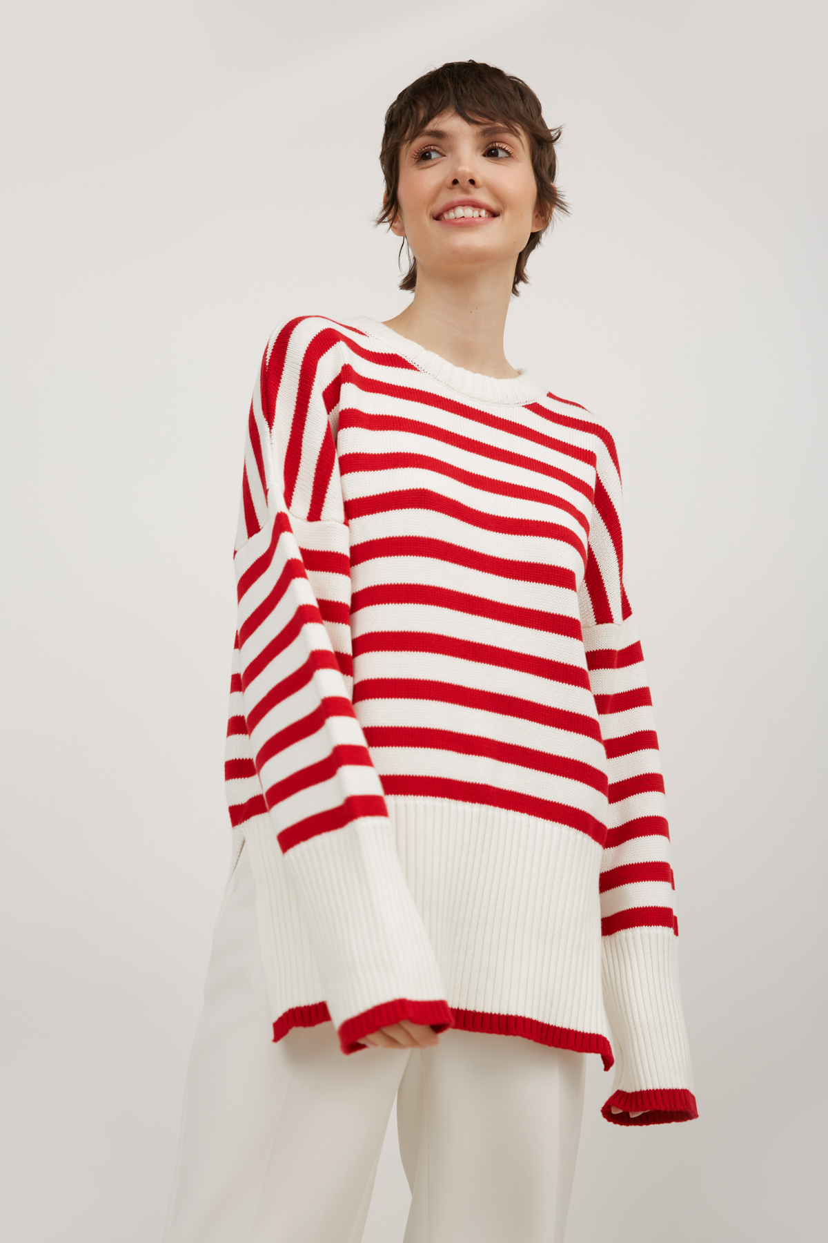 Sweater with milk cotton in red stripes, photo 3