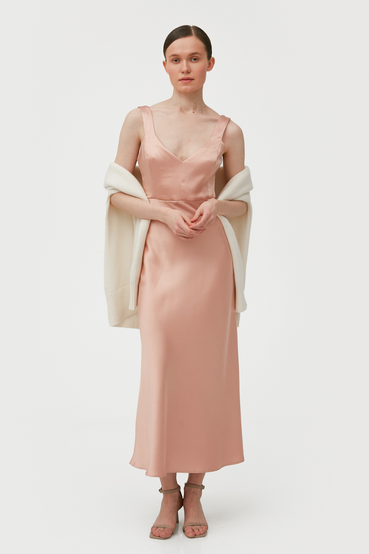 Сатинова сукня пудрового кольору , фото 3