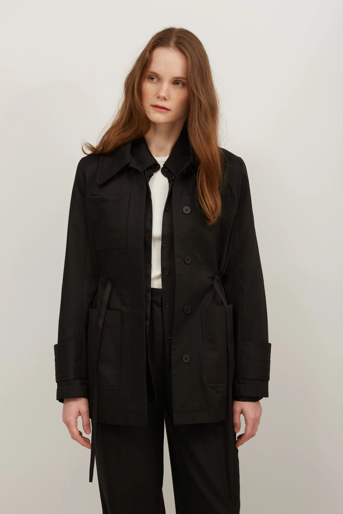Short jacket with raincoat fabric in black color, photo 1