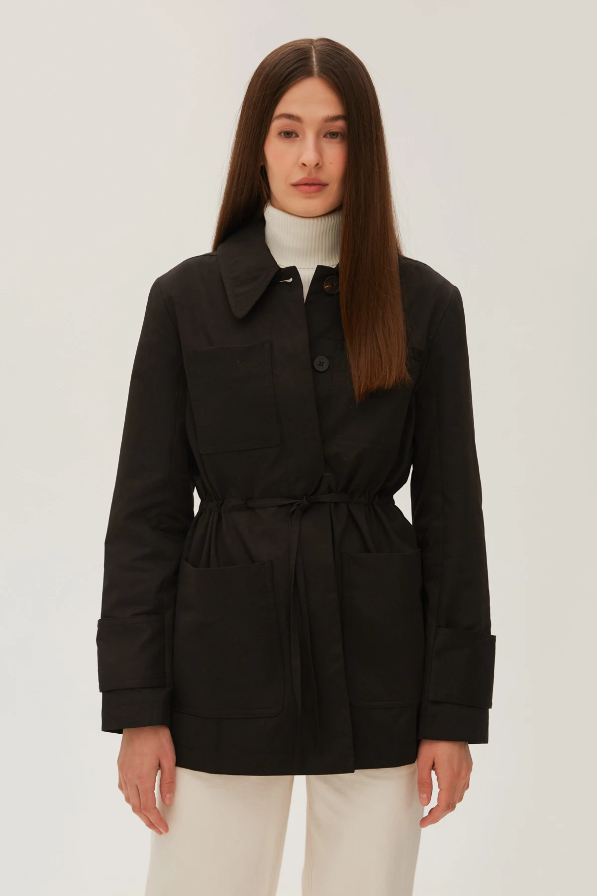 Short jacket with raincoat fabric in black color, photo 6