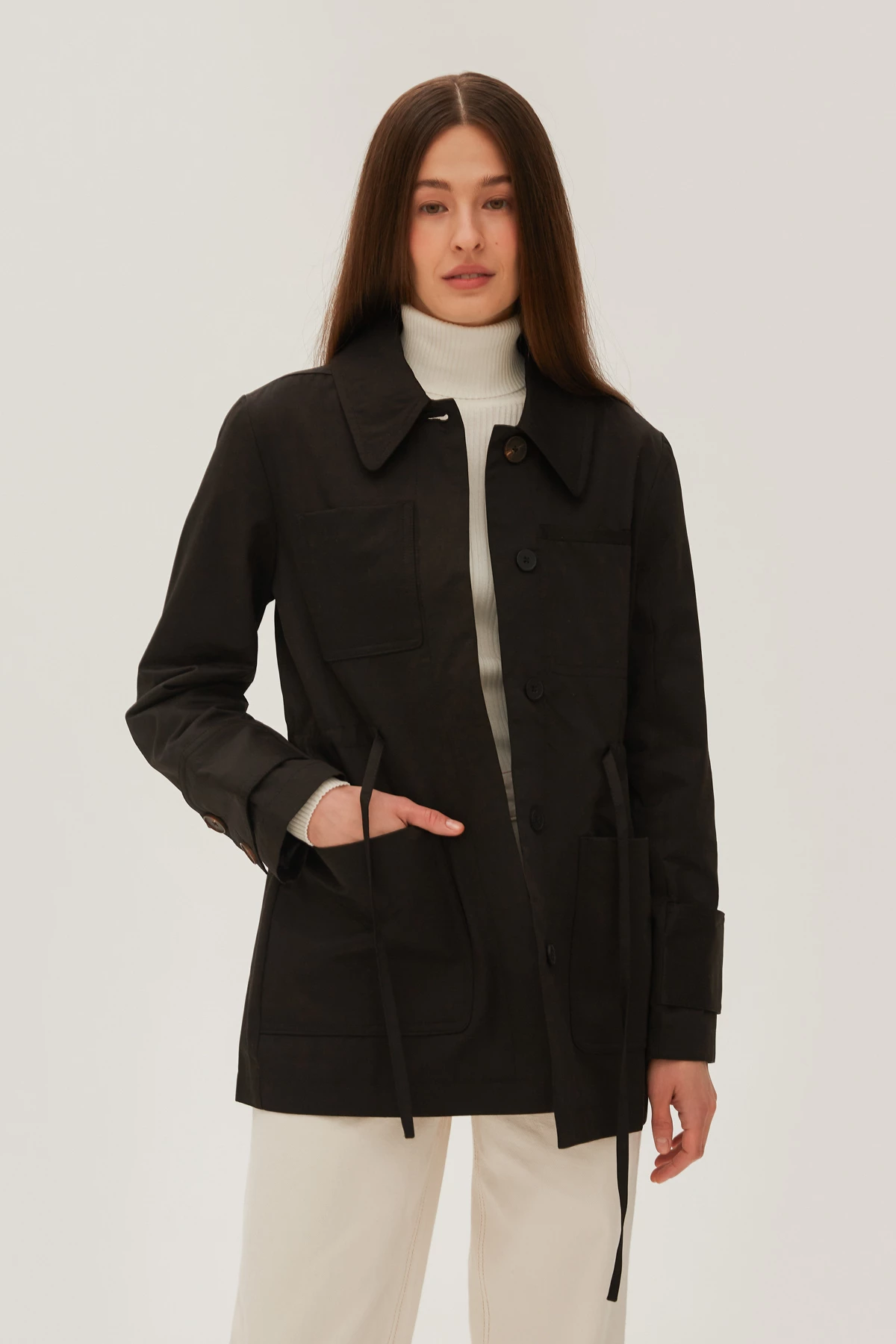 Short jacket with raincoat fabric in black color, photo 7