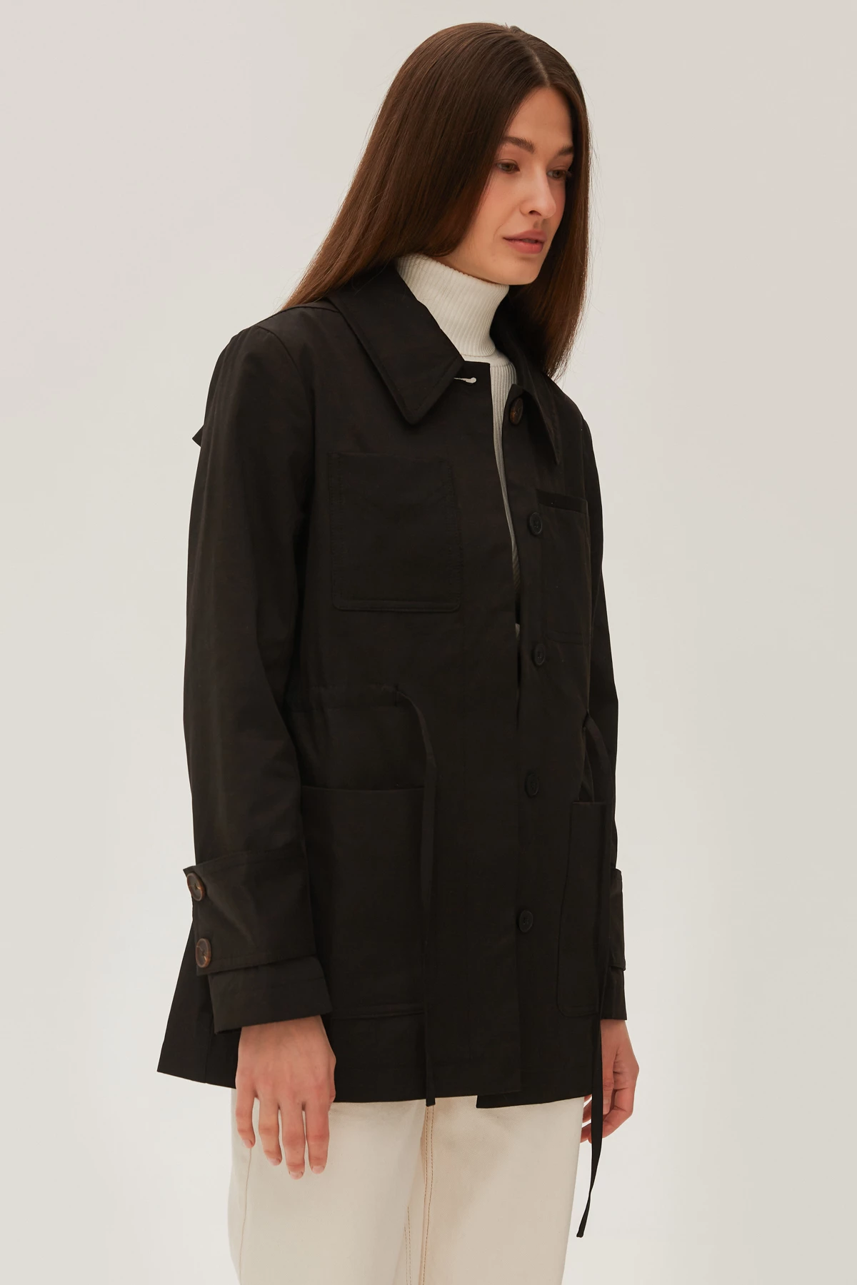 Короткая куртка с плащевки черного цвета, фото 8