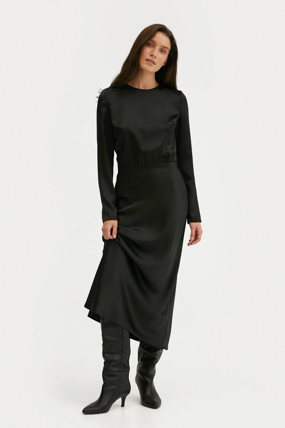 Сатинова сукня з рукавами чорного кольору, фото 2