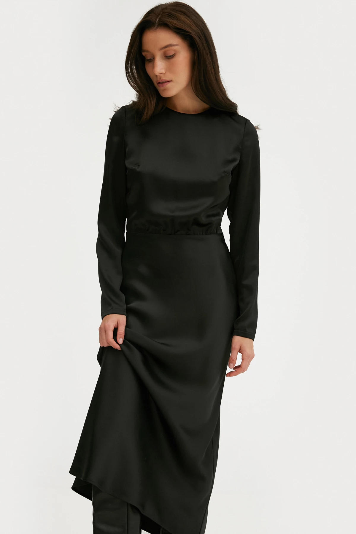 Satin black dress with sleeves, photo 3