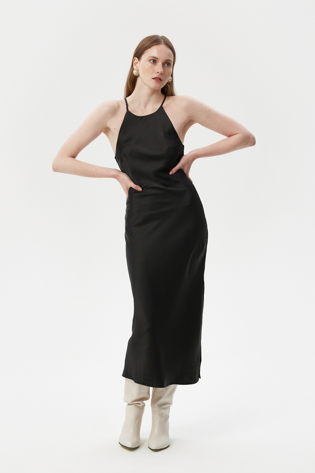 Сукня-комбінація зі щільного чорного сатину, фото 1